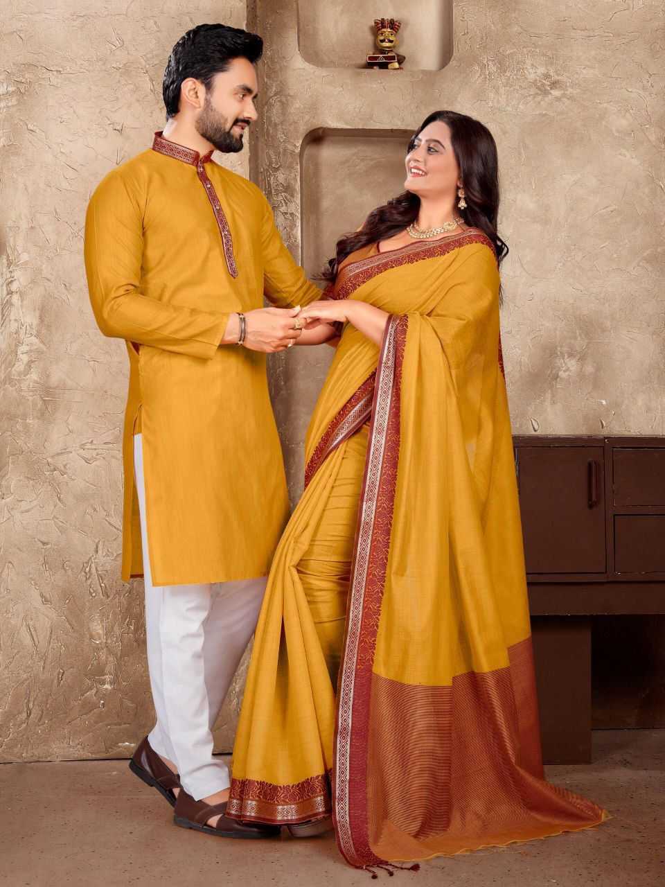 Ynf Linen KESH530 M-1 Couple Wear Wholesale Couple Kurta Pajama and Saree Sets Manufacturer- Kapda Export