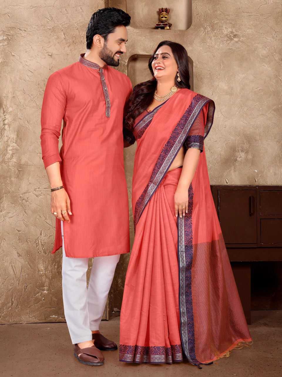 Ynf Linen KESH530 M-1 Couple Wear Wholesale Couple Kurta Pajama and Saree Sets Manufacturer- Kapda Export