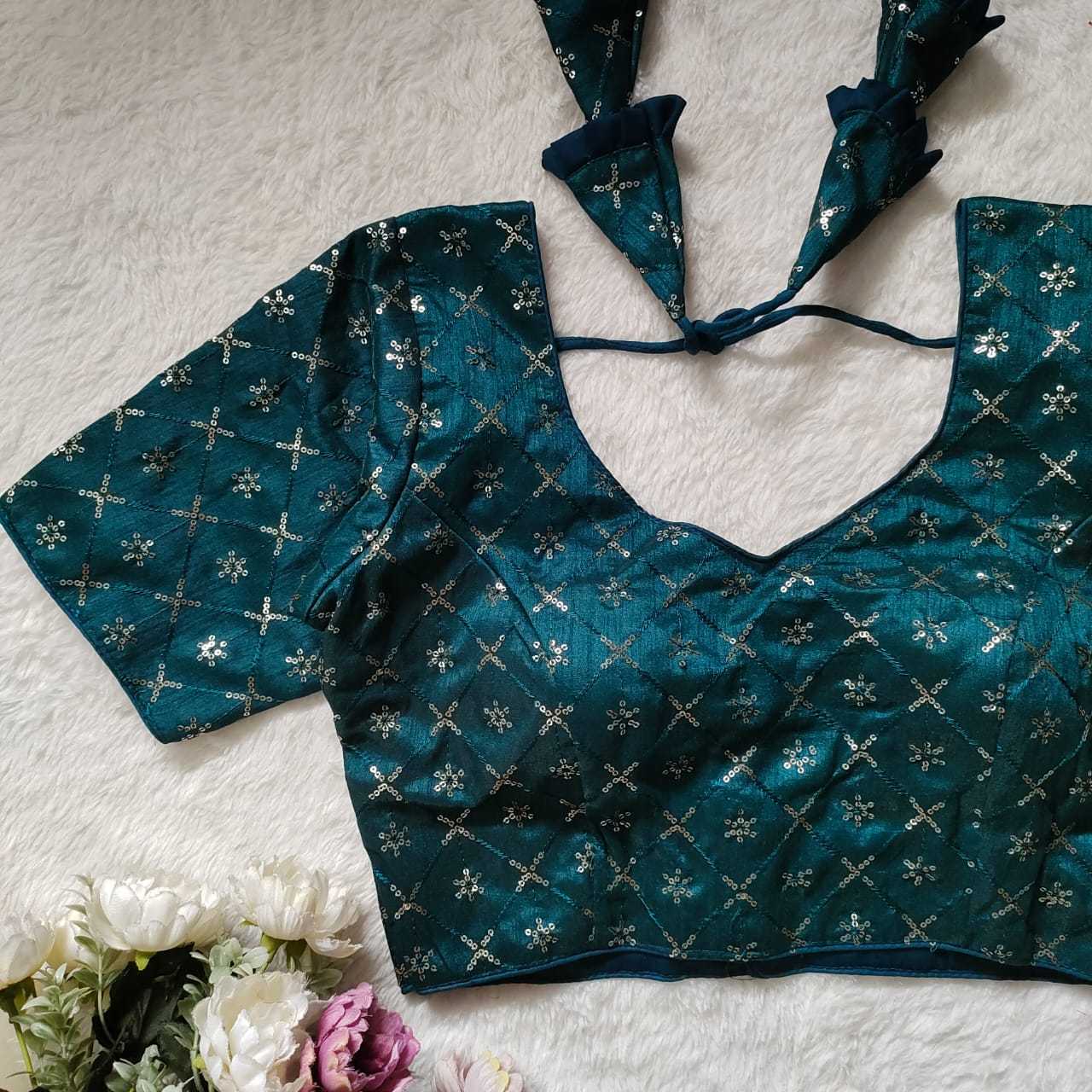 Ynf Mono Slub KESH411 Mono Readymade Blouses Wholesale Sequence Embroidery Blouse Embroidered Blouses Party Wear Blouse Manufacturer- Kapda Export