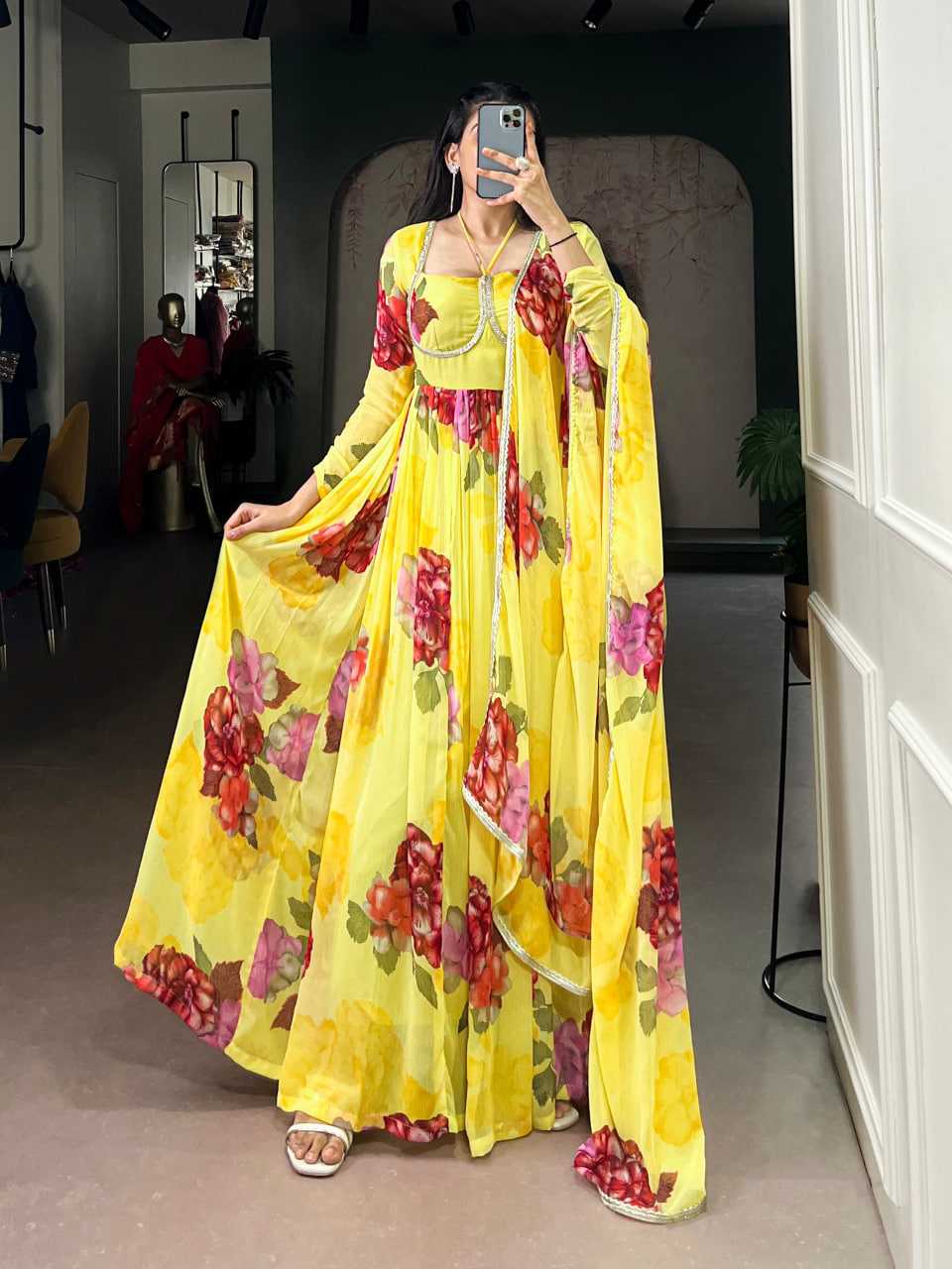 Ynf Chiffon KESH134 5103 Gowns Festive Collections Wholesale Gown With Dupatta Chiffon Gowns Floral Print Gowns Manufacturer- Kapda Export