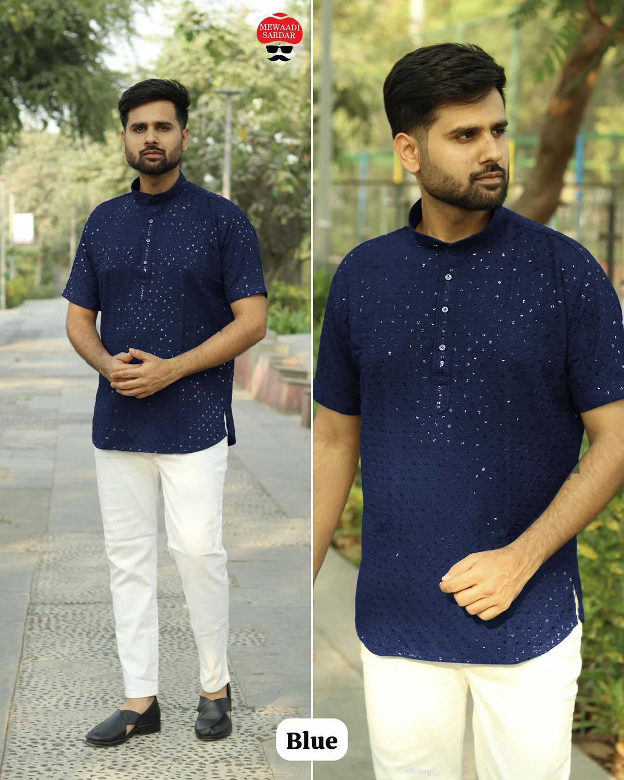Ynf Rayon KESH481 Chikankari Mens Wear Wholesale Casual Wear Men Cotton Kurta Men Short Kurta Manufacturer- Kapda Export