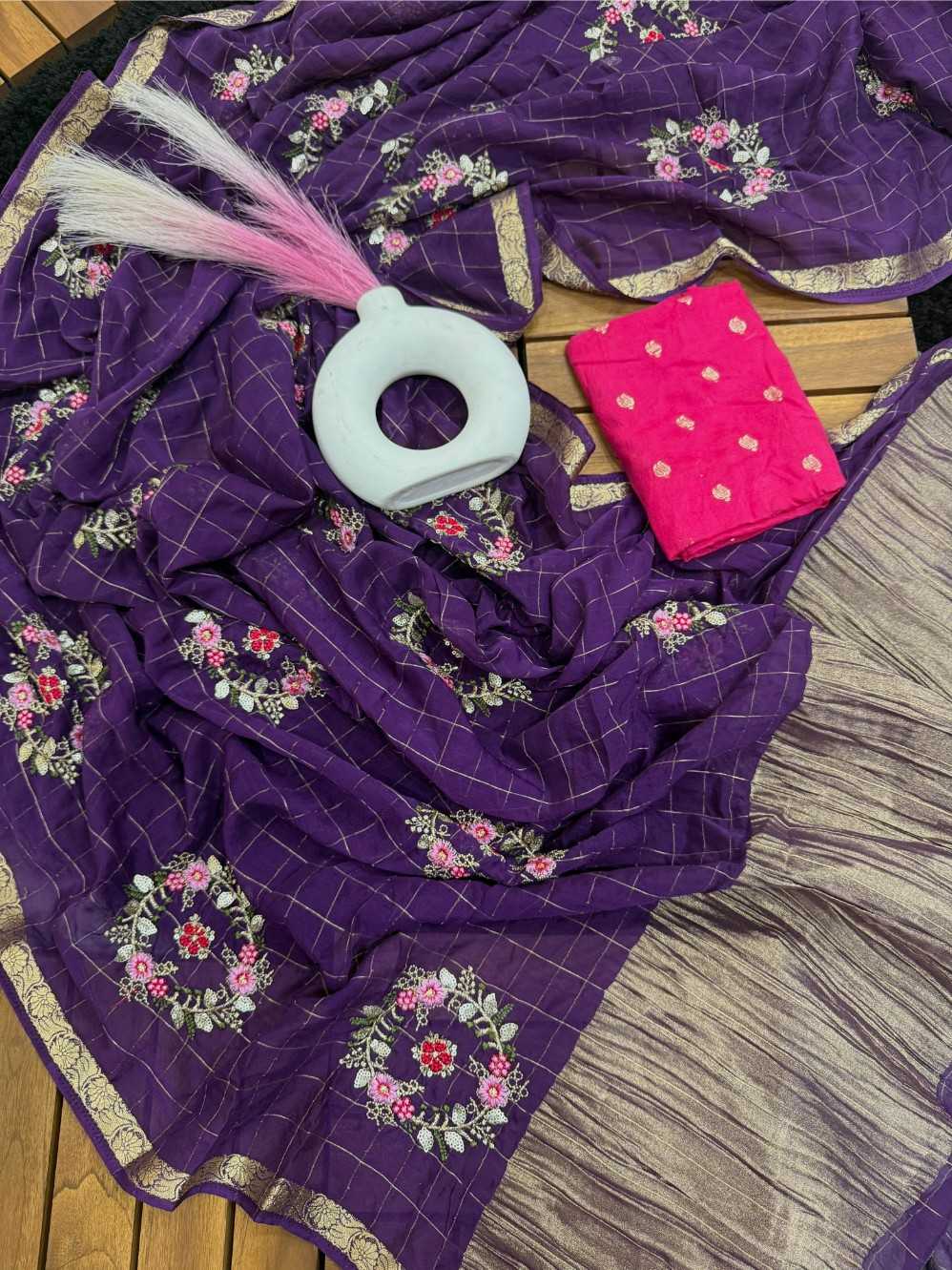 Ynf Chinon KESH676 Viscose Chex Sarees Wholesale Sequence Sarees Contemporary Sarees Viscose Saree Manufacturer- Kapda Export