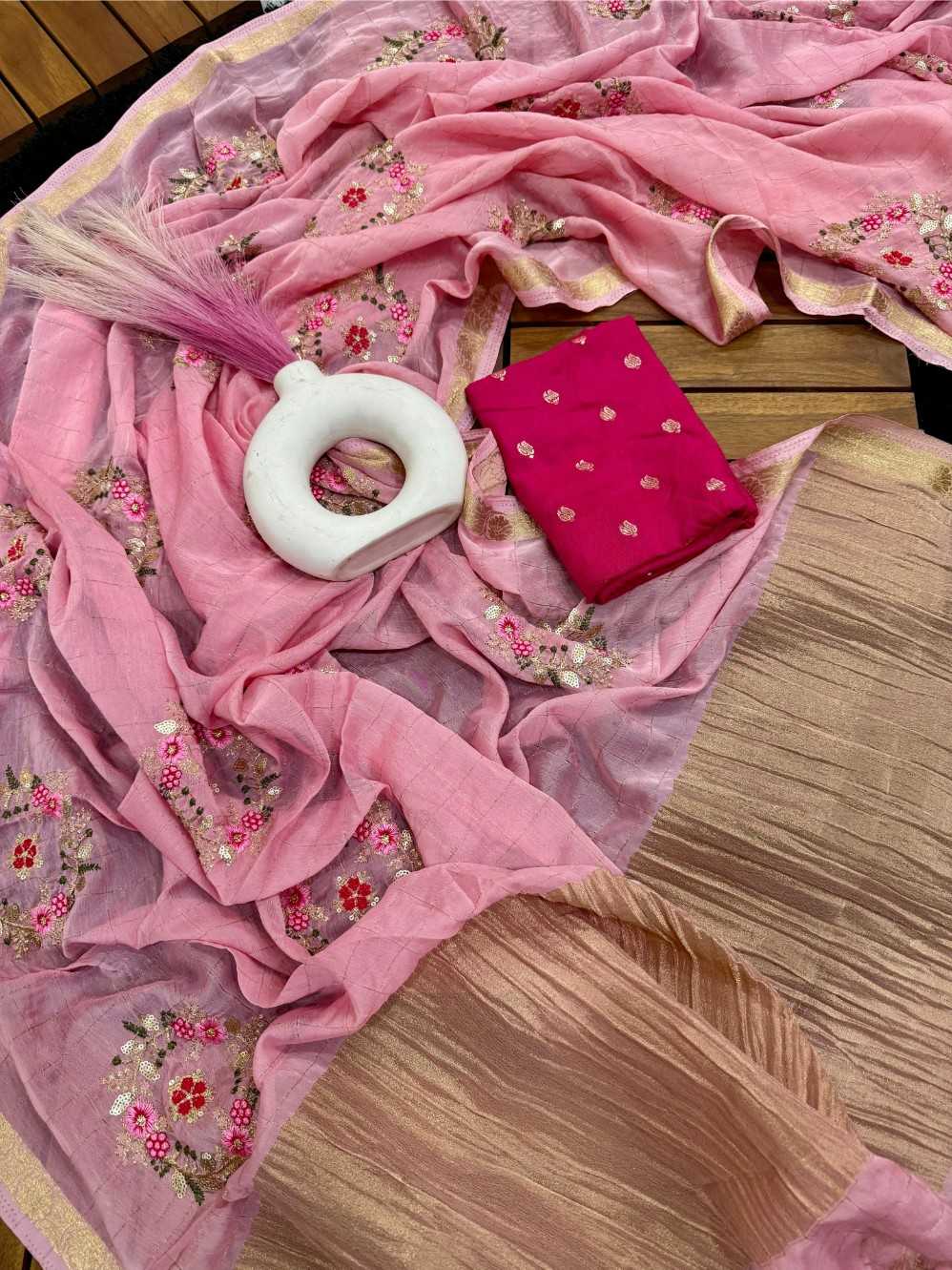 Ynf Chinon KESH676 Viscose Chex Sarees Wholesale Sequence Sarees Contemporary Sarees Viscose Saree Manufacturer- Kapda Export