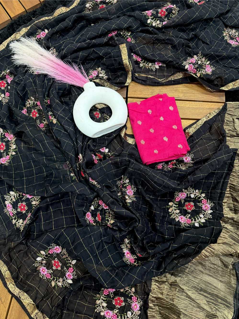 Ynf Chinon KESH676 Viscose Chex Sarees Wholesale Sequence Sarees Contemporary Sarees Viscose Saree Manufacturer- Kapda Export