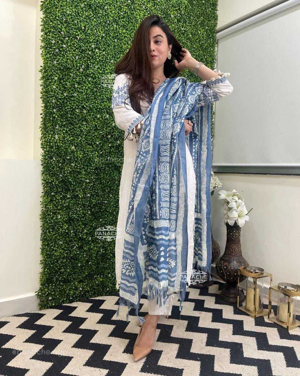 Ynf Cotton KESH684 SANJU Kurti Wholesale Embroidered Kurtis Straight Kurtis White Kurtis Manufacturer- Kapda Export