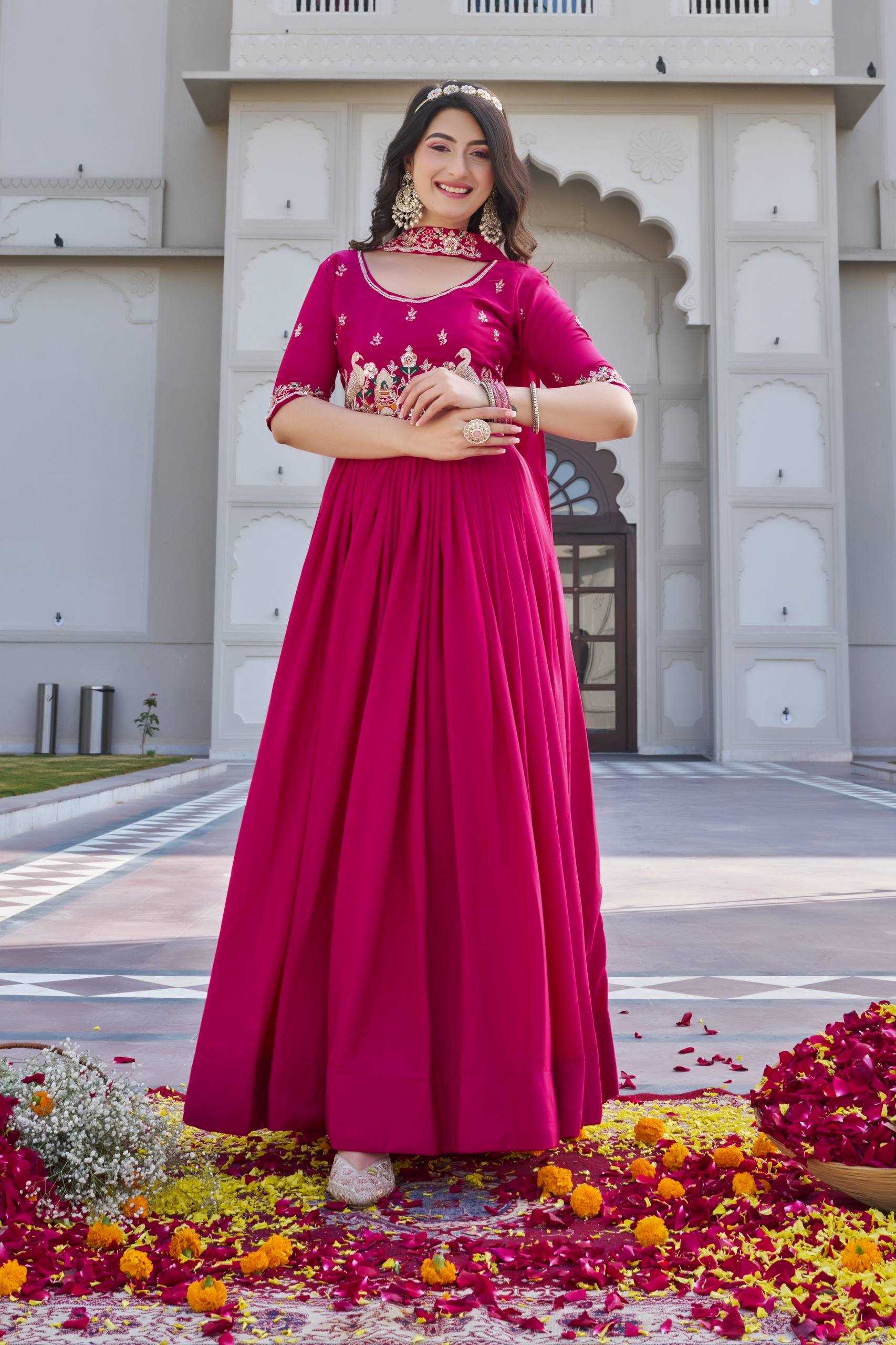 Ynf Crepe Silk KESH498 152 Gowns Wholesale Embroidery Gowns Long Gowns Designer Gowns Manufacturer- Kapda Export