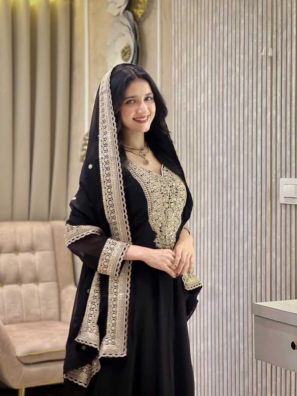 Ynf Faux Georgette RIN212 7099 Gowns Wholesale Embroidery Gowns Party Gowns Long Gowns Manufacturer- Kapda Export