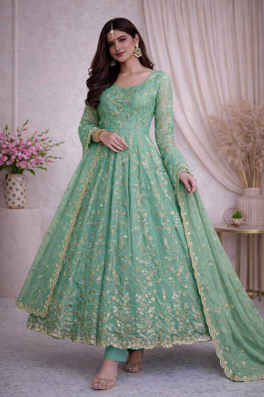 Ynf FENDY KESH490 689 Gowns Wholesale Embroidered Gown Party Wear Gowns Silk Gowns Manufacturer- Kapda Export