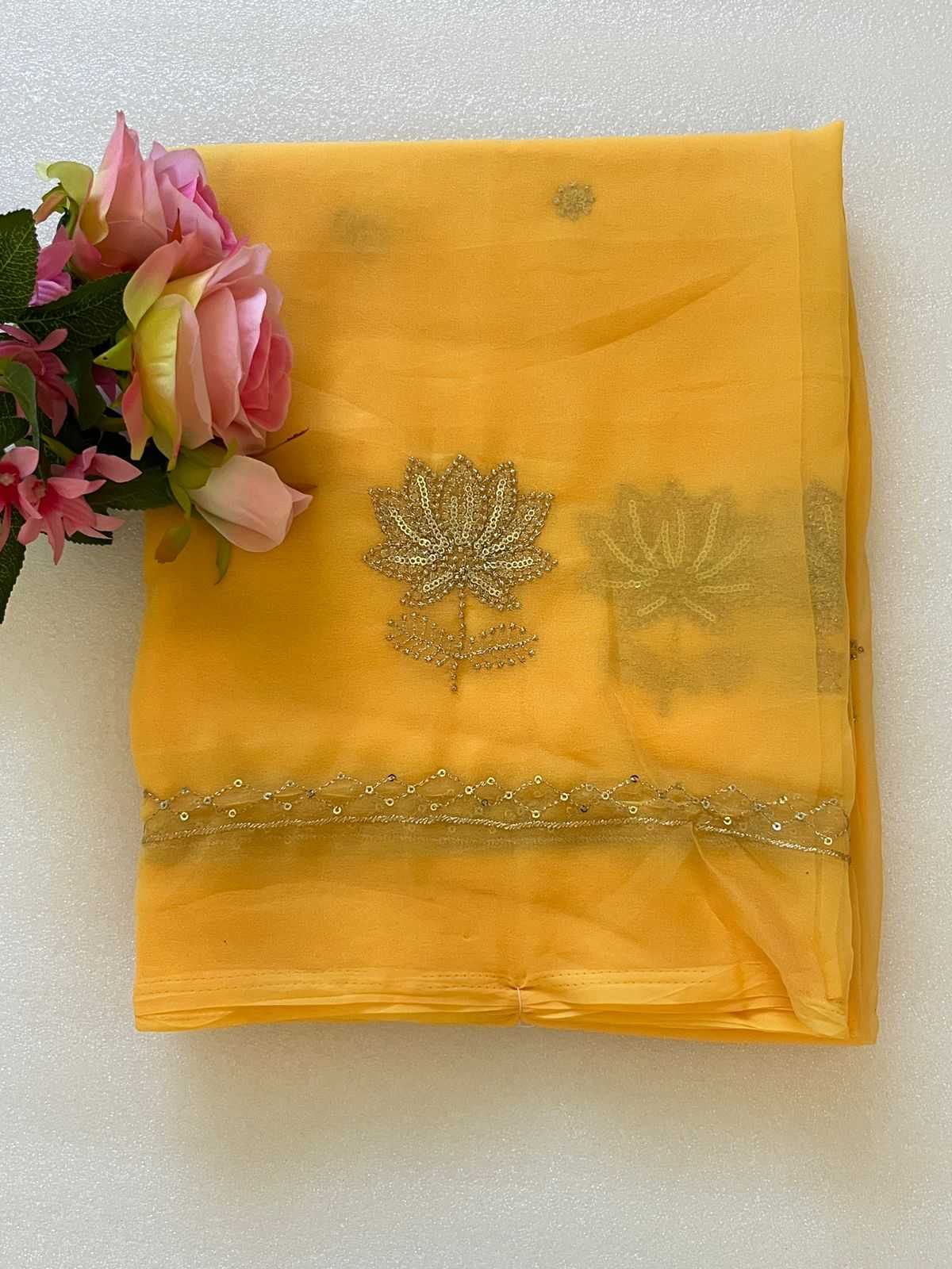 Ynf Georgette KESH696 009 Sarees Wholesale Sequence Sarees Work Sarees Embroidered Sarees Manufacturer- Kapda Export