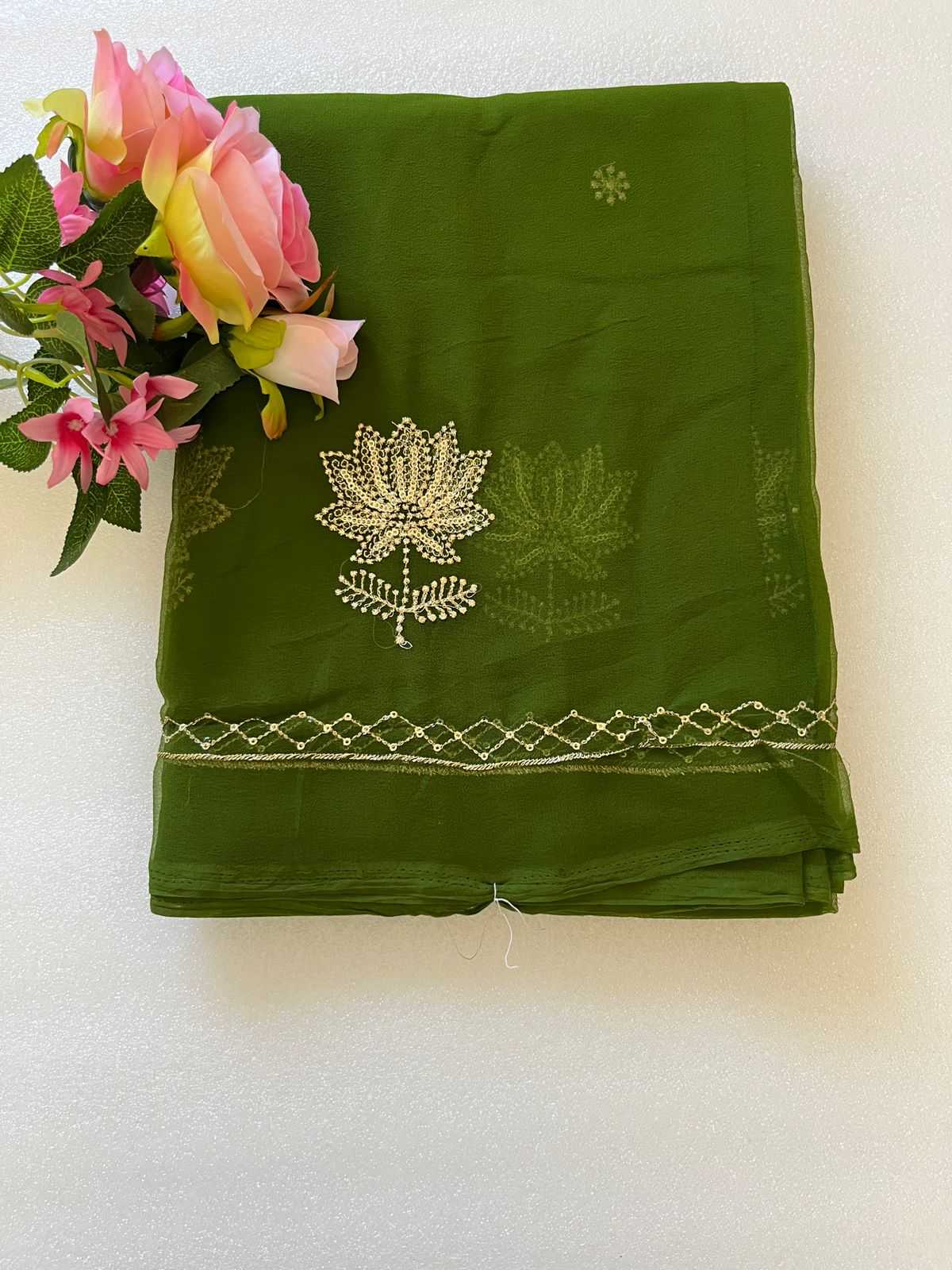 Ynf Georgette KESH696 009 Sarees Wholesale Sequence Sarees Work Sarees Embroidered Sarees Manufacturer- Kapda Export