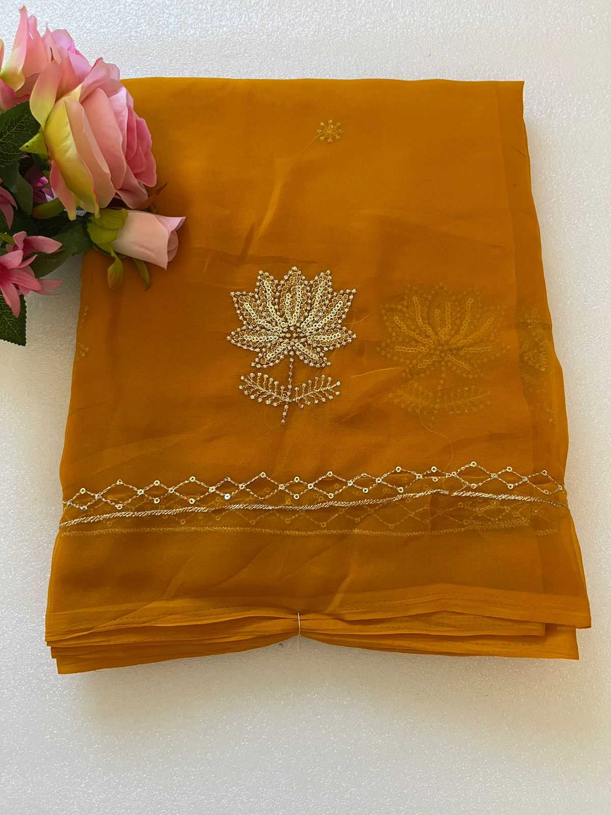 Ynf Georgette KESH696 009 Sarees Wholesale Sequence Sarees Work Sarees Embroidered Sarees Manufacturer- Kapda Export