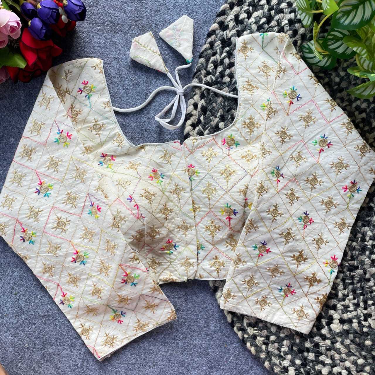 Ynf Khadi Cotton KESH411 KHADI COTTON Readymade Blouses Wholesale Embroidered Blouses Cotton Blouse Party Wear Blouse Manufacturer- Kapda Export