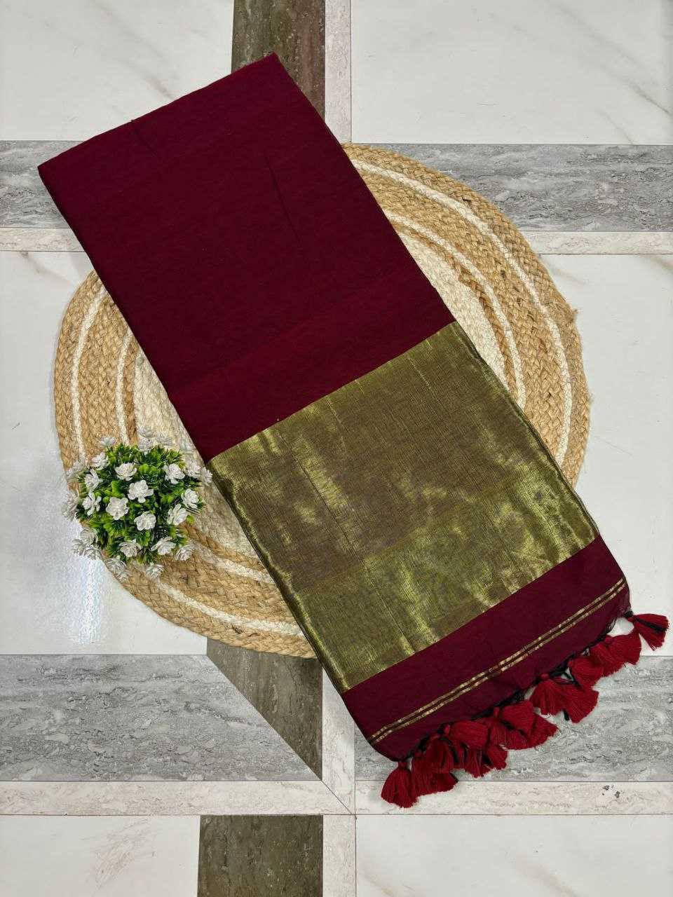 Ynf Khadi Cotton KESH525 KHADI ZARI Sarees Wholesale Uniform Sarees Plain Sarees Festive Sarees Manufacturer- Kapda Export