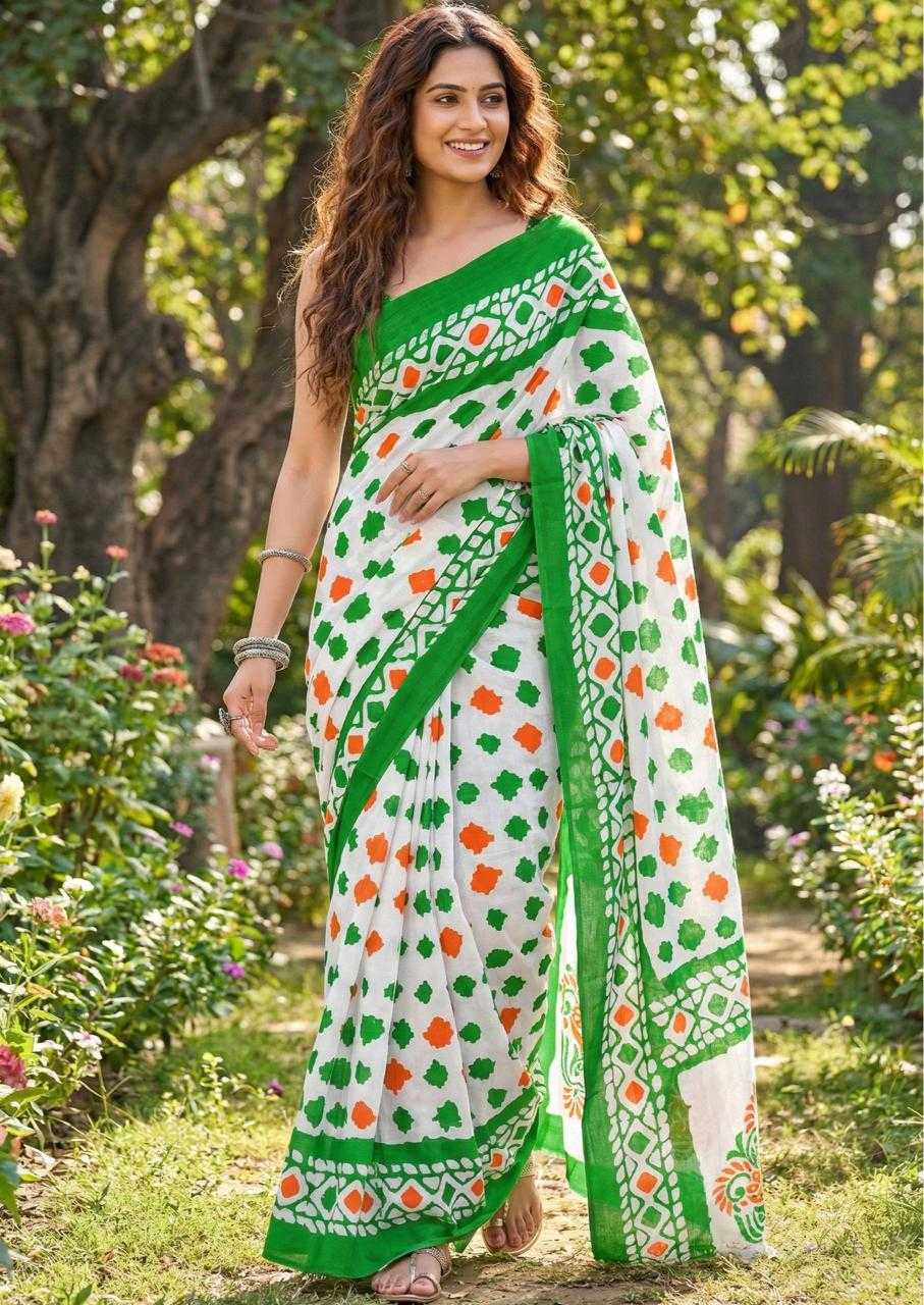 Ynf Pure Cotton RIN229 TIRNGA Sarees Festive Collections Wholesale Block Print Sarees Cotton Sarees Independence Day Collections Manufacturer- Kapda Export