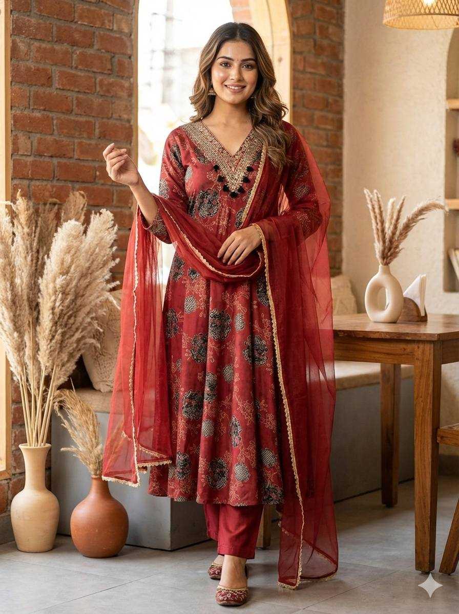 Ynf Satin KESH501 anarkali Suits & Dresses Wholesale Printed Suits Anarkali Suits Red Salwar Suit Manufacturer- Kapda Export
