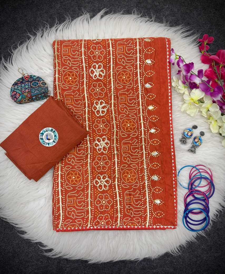 Ynf Silk KESH584 Chikoo Sarees Wholesale Printed Sarees Gota Work Saree Bandhani Sarees Manufacturer- Kapda Export