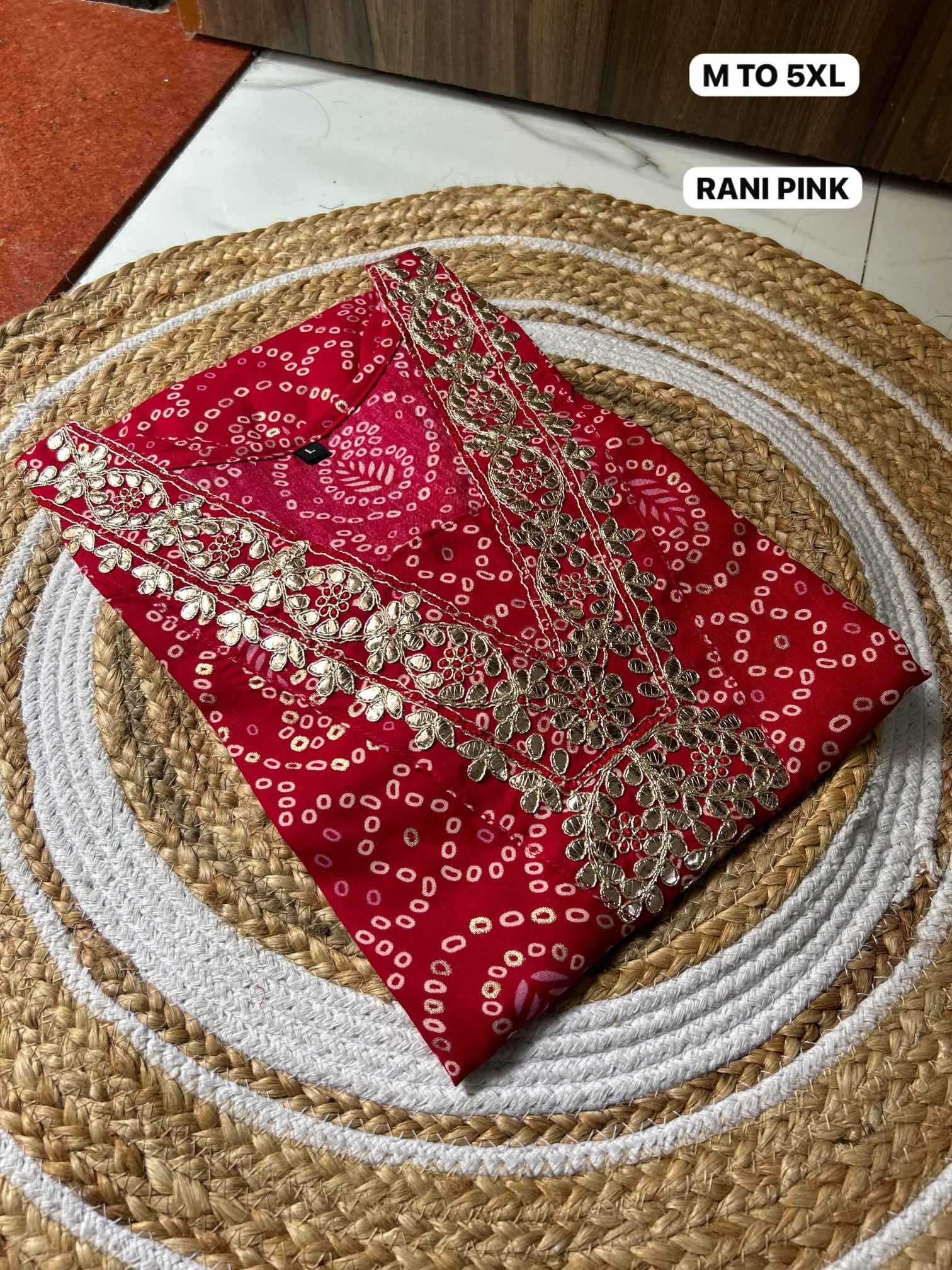 Ynf Bandhani Silk KESH720 GOTA Kurti Wholesale Printed Kurtis Embroidered Kurtis Bandhani Kurtis Manufacturer- Kapda Export