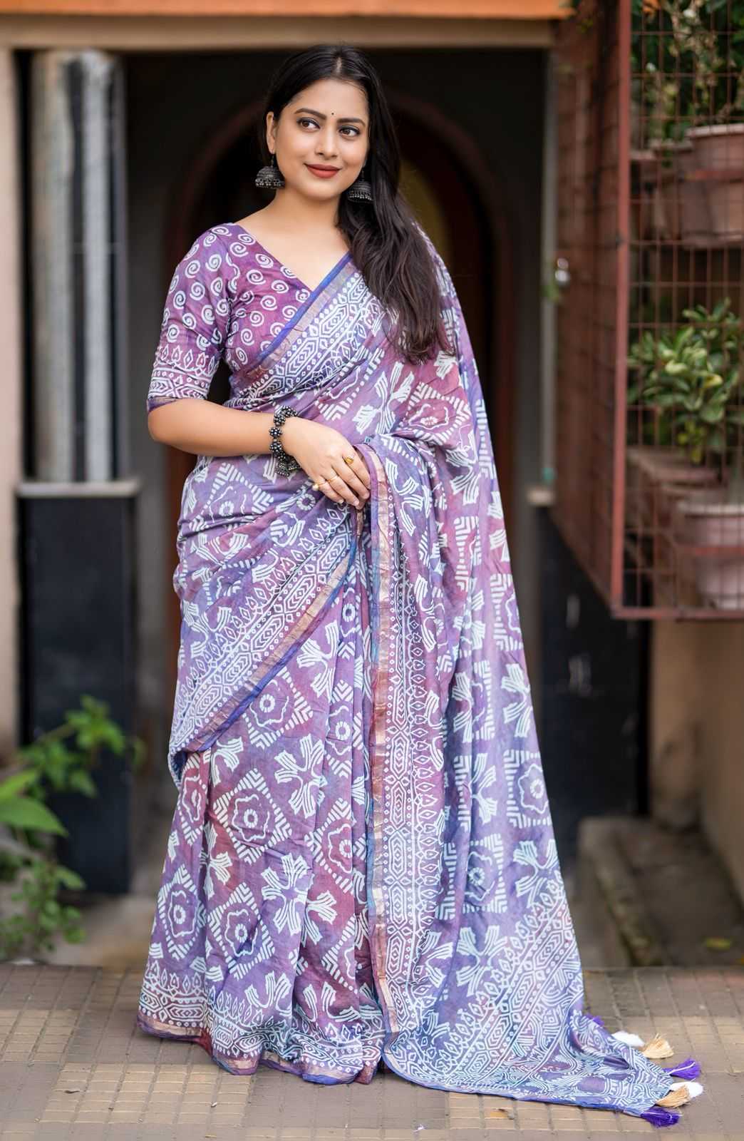 Ynf Chanderi Cotton KESH433 494 Sarees Wholesale Printed Sarees Ajrakh Sarees Chanderi Sarees Manufacturer- Kapda Export