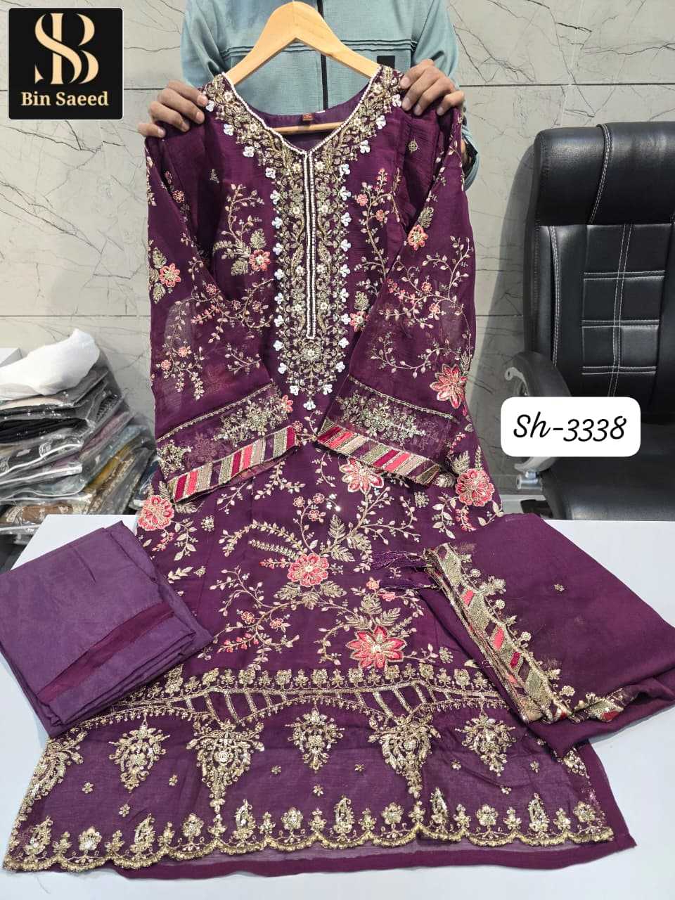 Ynf Chiffon KESH557 BIN SAEED CHIFFONS 3338 Suits & Dresses Wholesale Wedding Suits Designer Suits Handwork Suits Manufacturer- Kapda Export