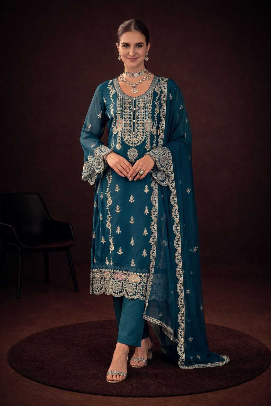 Ynf Chinon RIN236 1898 Suits & Dresses Wedding Collections Wholesale Unstitched Suits Suit Material Embroidered Suits Manufacturer- Kapda Export