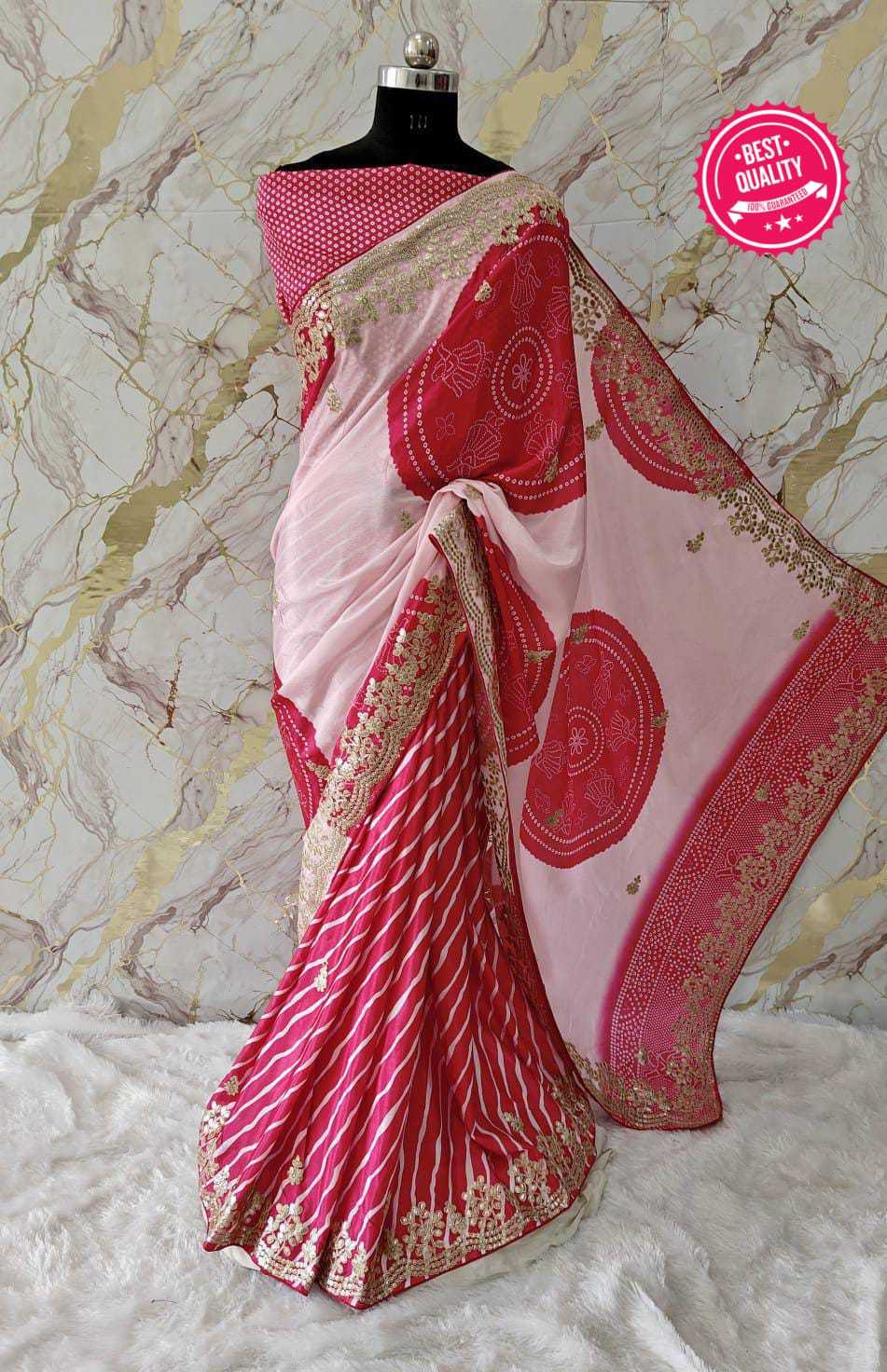 Ynf Chinon Silk RIN102 Chinon Sarees Wholesale Gota Patti Sarees Cutwork Saree Traditional Sarees Manufacturer- Kapda Export