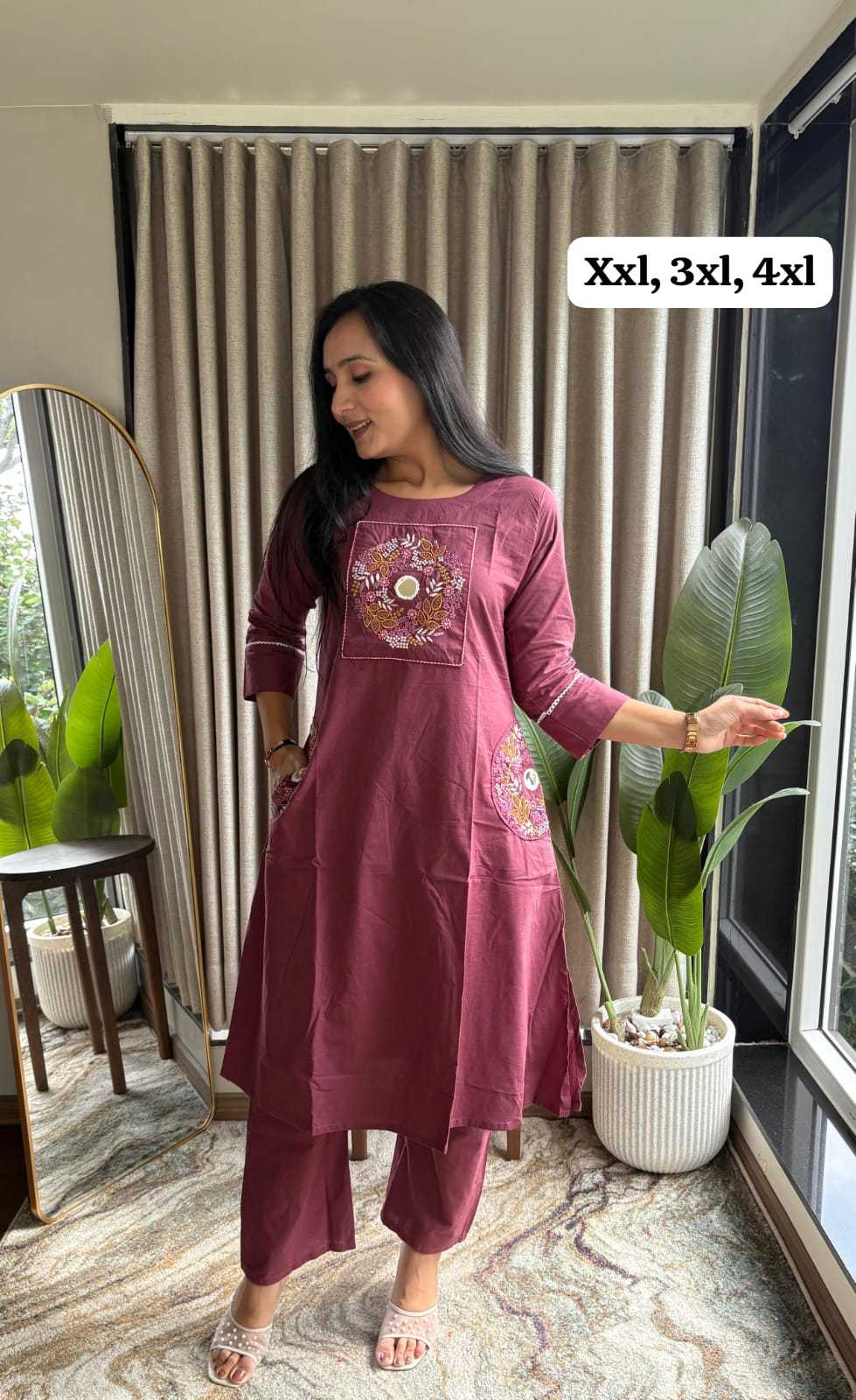 Ynf Cotton KESH623 COTTON Kurti Wholesale Embroidered Kurtis A-Line Kurtis Kurti With Palazzo Manufacturer- Kapda Export