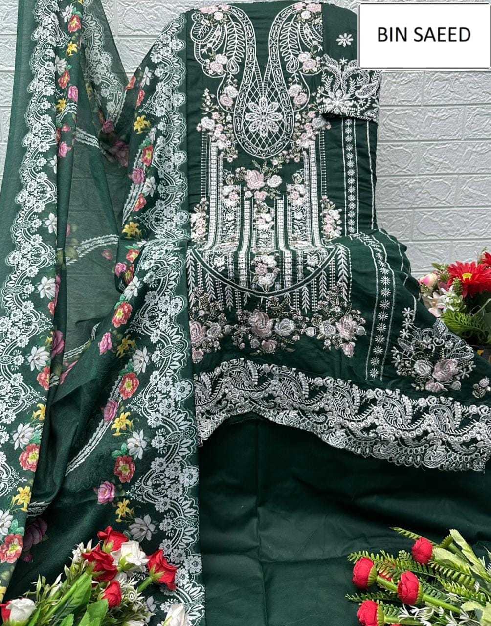 Ynf Cotton KESH677 BIN SAEED 15068 Suits & Dresses Wholesale Ladies Suits Embroidery Suits Palazzo Suit Semi-Stitched Suits Manufacturer- Kapda Export