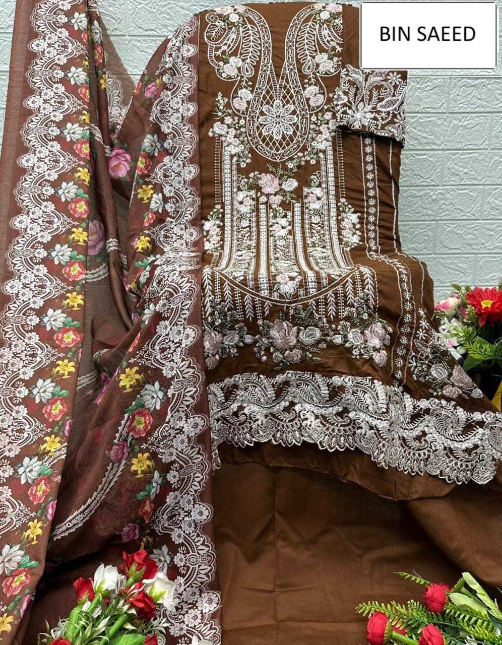 Ynf Cotton KESH677 BIN SAEED 15068 Suits & Dresses Wholesale Ladies Suits Embroidery Suits Palazzo Suit Semi-Stitched Suits Manufacturer- Kapda Export