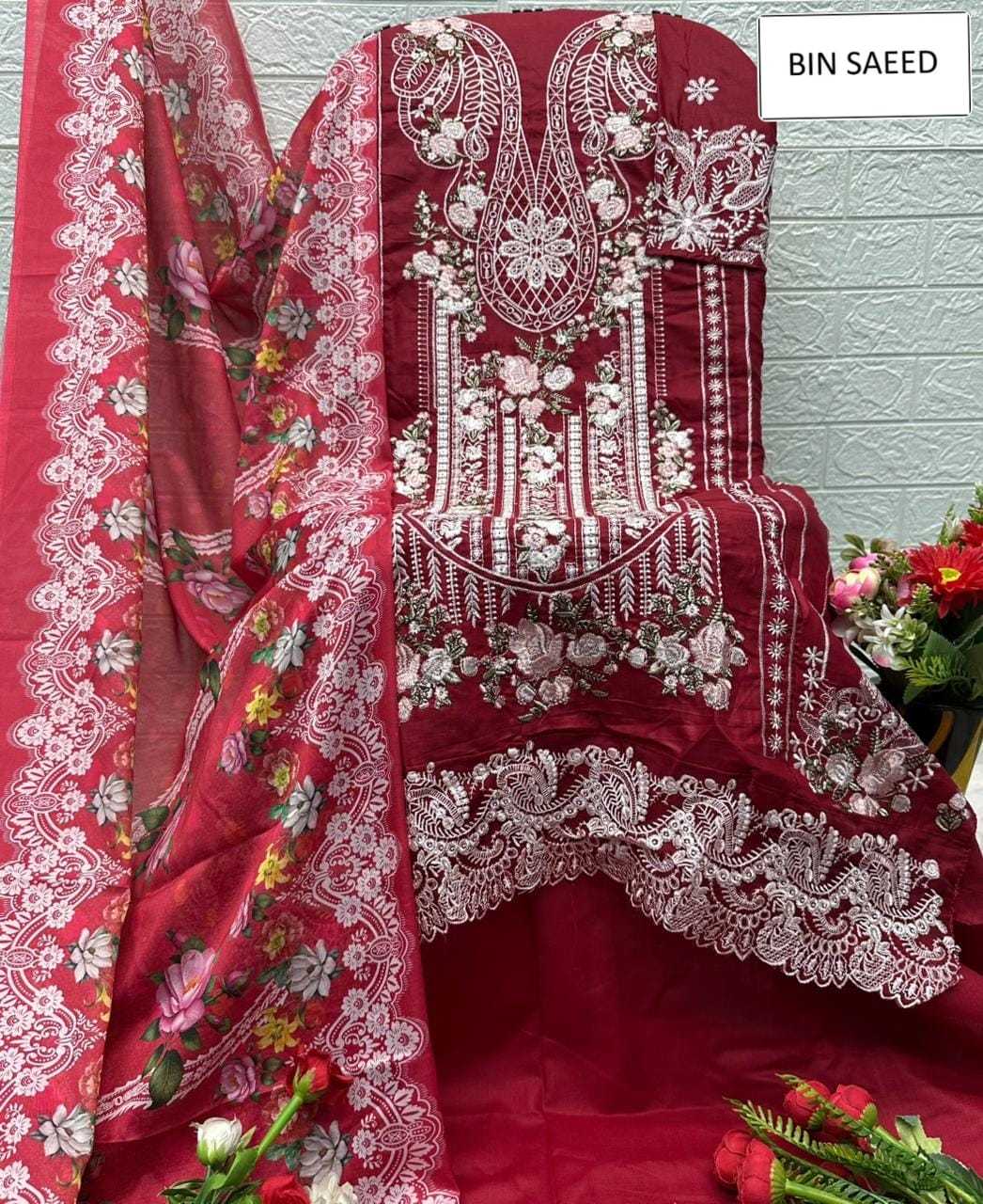 Ynf Cotton KESH677 BIN SAEED 15068 Suits & Dresses Wholesale Ladies Suits Embroidery Suits Palazzo Suit Semi-Stitched Suits Manufacturer- Kapda Export