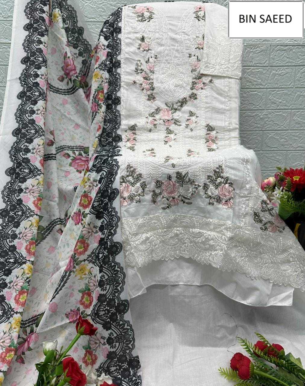 Ynf Cotton KESH677 BIN SAEED 15068 Suits & Dresses Wholesale Ladies Suits Embroidery Suits Palazzo Suit Semi-Stitched Suits Manufacturer- Kapda Export