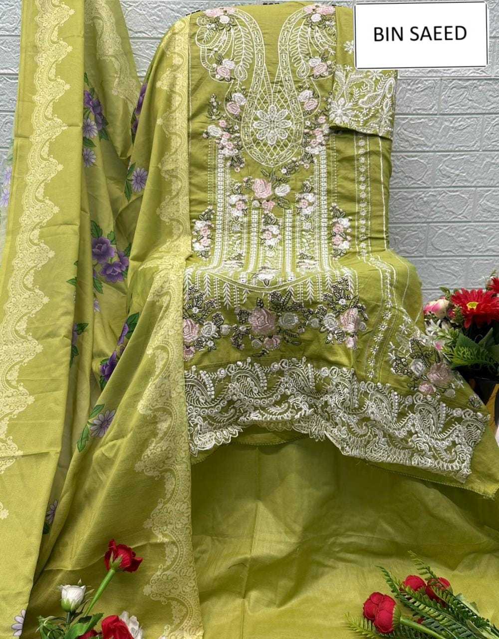 Ynf Cotton KESH677 BIN SAEED 15068 Suits & Dresses Wholesale Ladies Suits Embroidery Suits Palazzo Suit Semi-Stitched Suits Manufacturer- Kapda Export