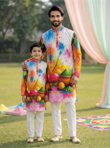 Ynf Cotton RIN223 Father-Son Combo Kurta Pyjama Mens Wear Kids Wear Wholesale Boys Kurta Pyjama Mens Kurta Pyjama Kids Traditional Outfits Manufacturer- Kapda Export