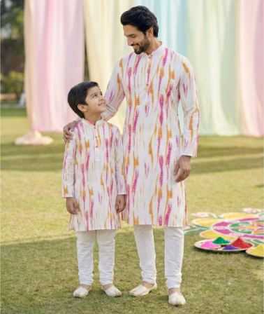 Ynf Cotton RIN223 Father-Son Combo Kurta Pyjama Mens Wear Kids Wear Wholesale Boys Kurta Pyjama Mens Kurta Pyjama Kids Traditional Outfits Manufacturer- Kapda Export