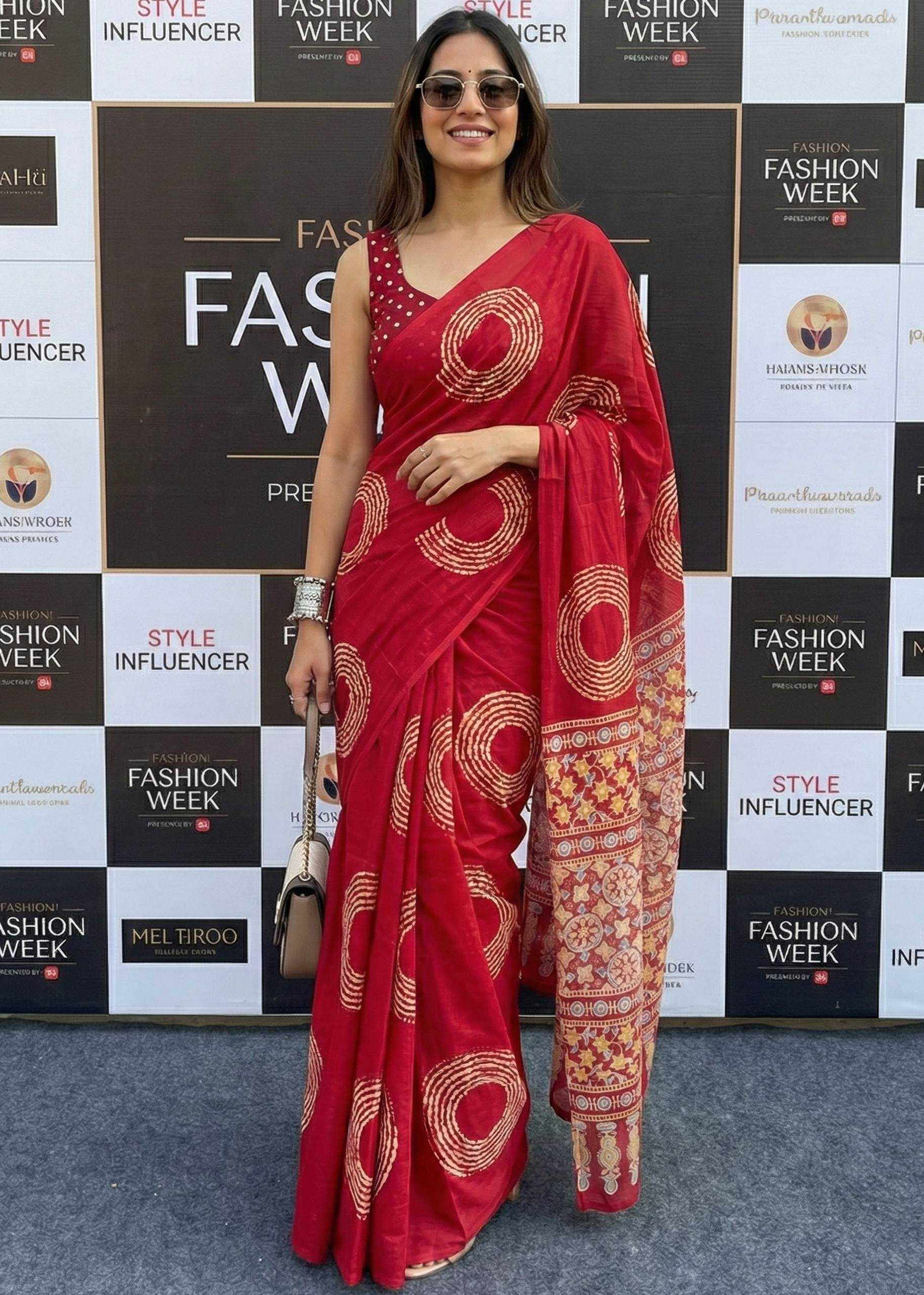 Ynf Cotton RIN229 10 Sarees Wholesale Printed Sarees Ajrakh Sarees Kalamkari Sarees Manufacturer- Kapda Export