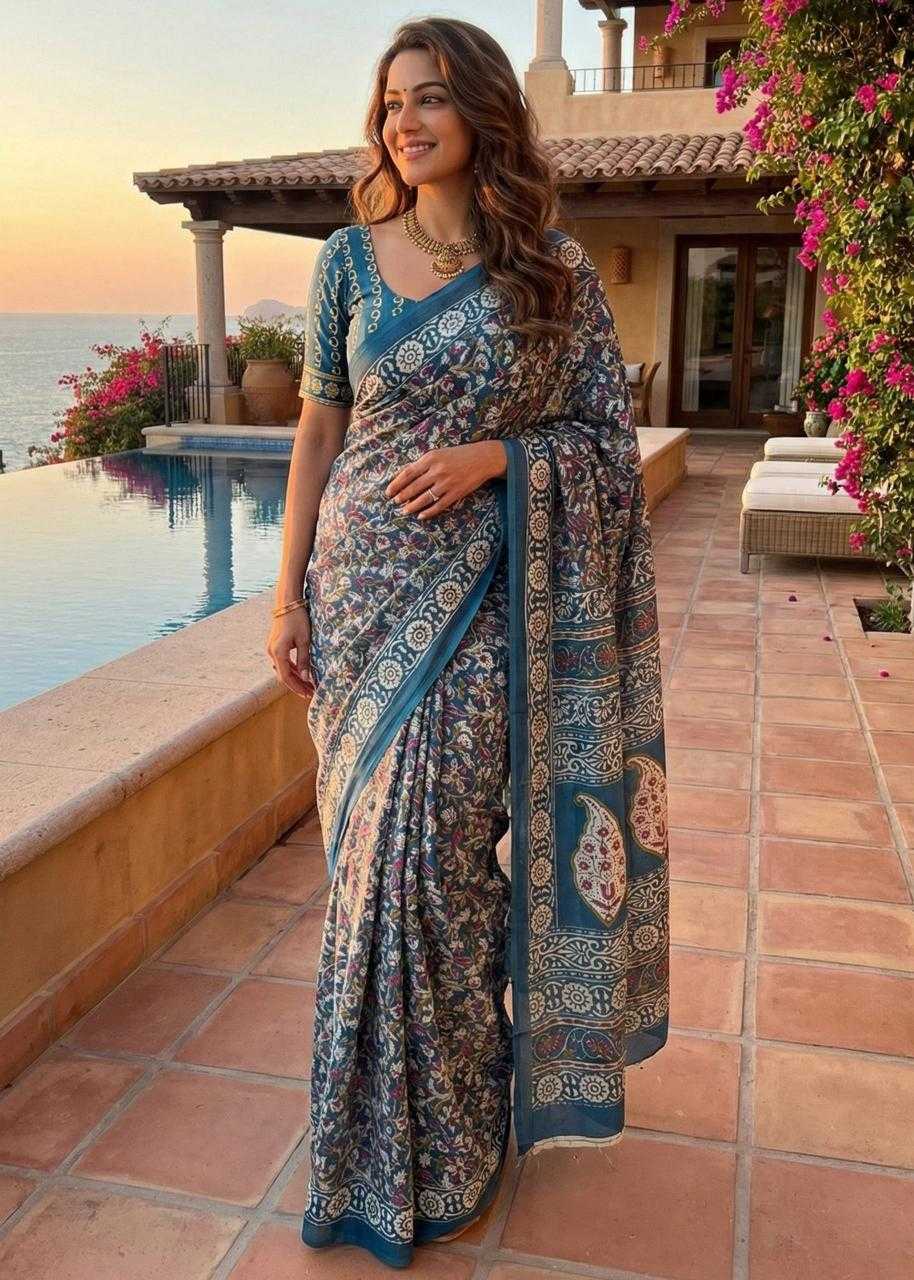 Ynf Cotton RIN229 arjun Sarees Wholesale Block Print Sarees Kalamkari Sarees Mulmul Cotton Sarees Manufacturer- Kapda Export