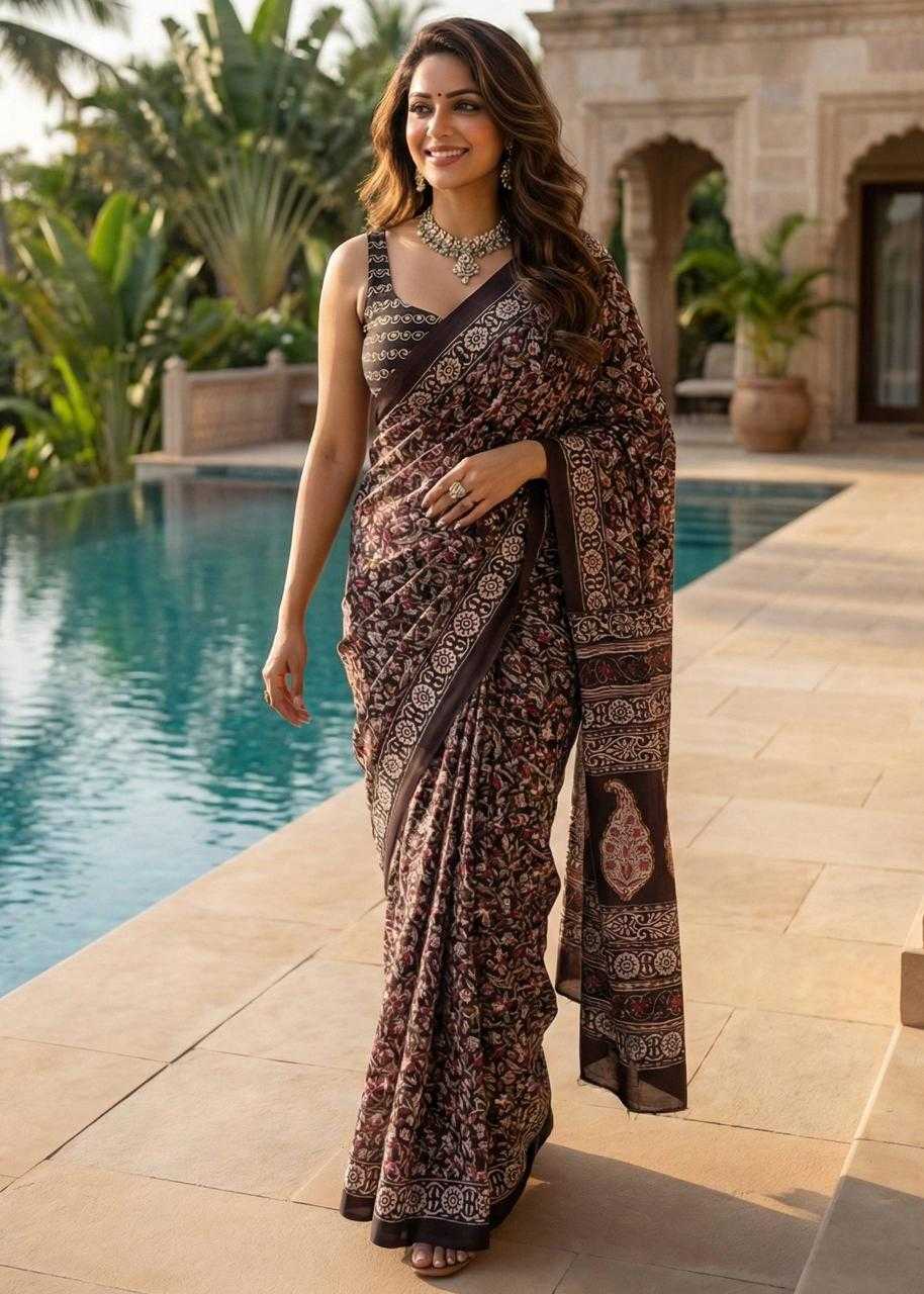 Ynf Cotton RIN229 arjun Sarees Wholesale Block Print Sarees Kalamkari Sarees Mulmul Cotton Sarees Manufacturer- Kapda Export