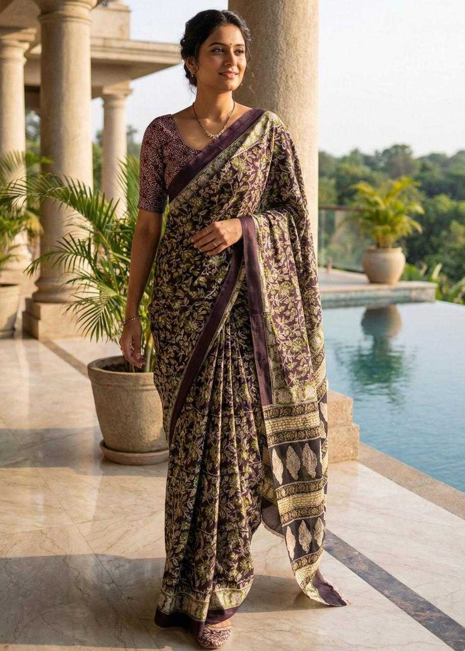 Ynf Cotton RIN229 arjun Sarees Wholesale Block Print Sarees Kalamkari Sarees Mulmul Cotton Sarees Manufacturer- Kapda Export