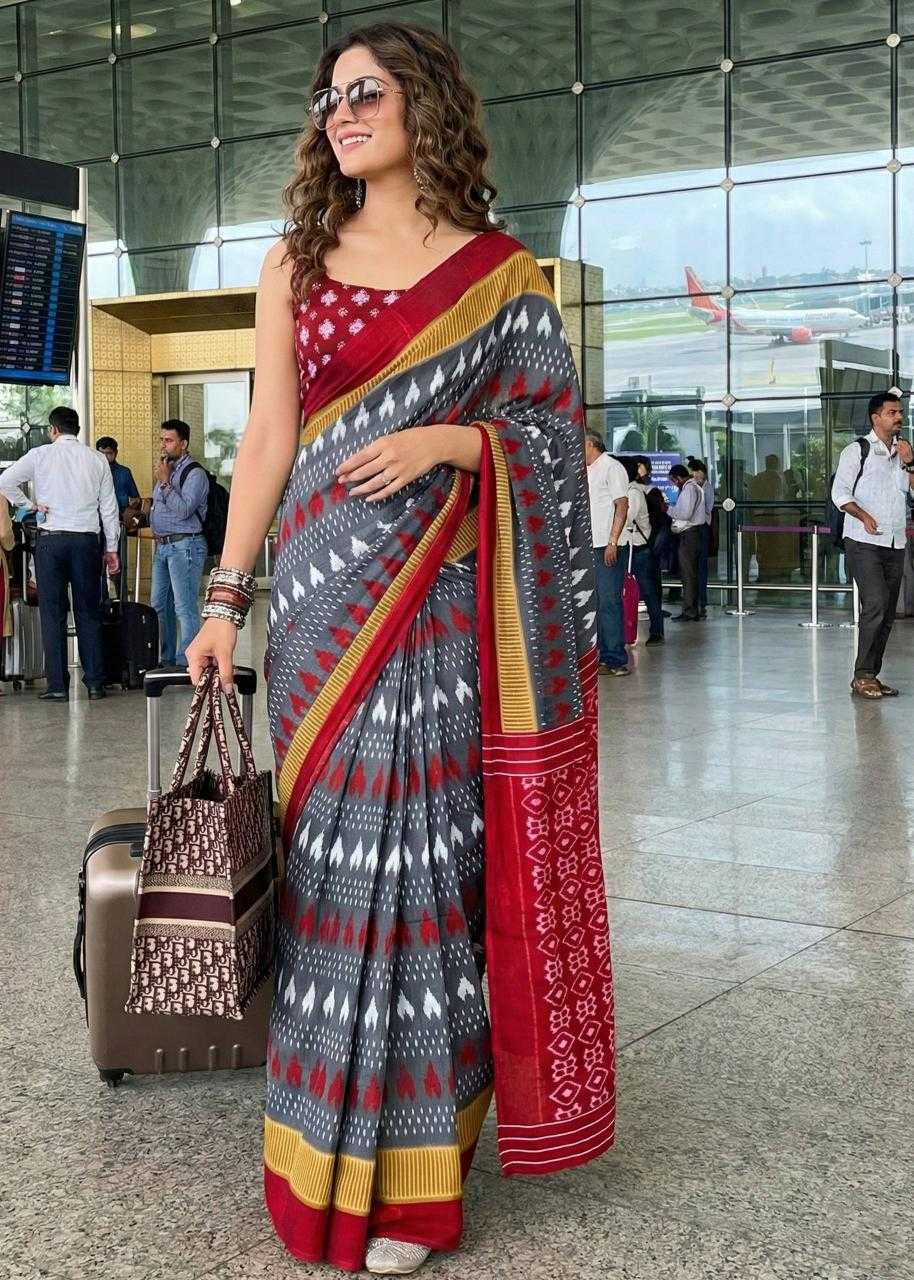 Ynf Cotton RIN229 ELAX Sarees Wholesale Printed Sarees Ikkat Saree Mulmul Cotton Sarees Manufacturer- Kapda Export