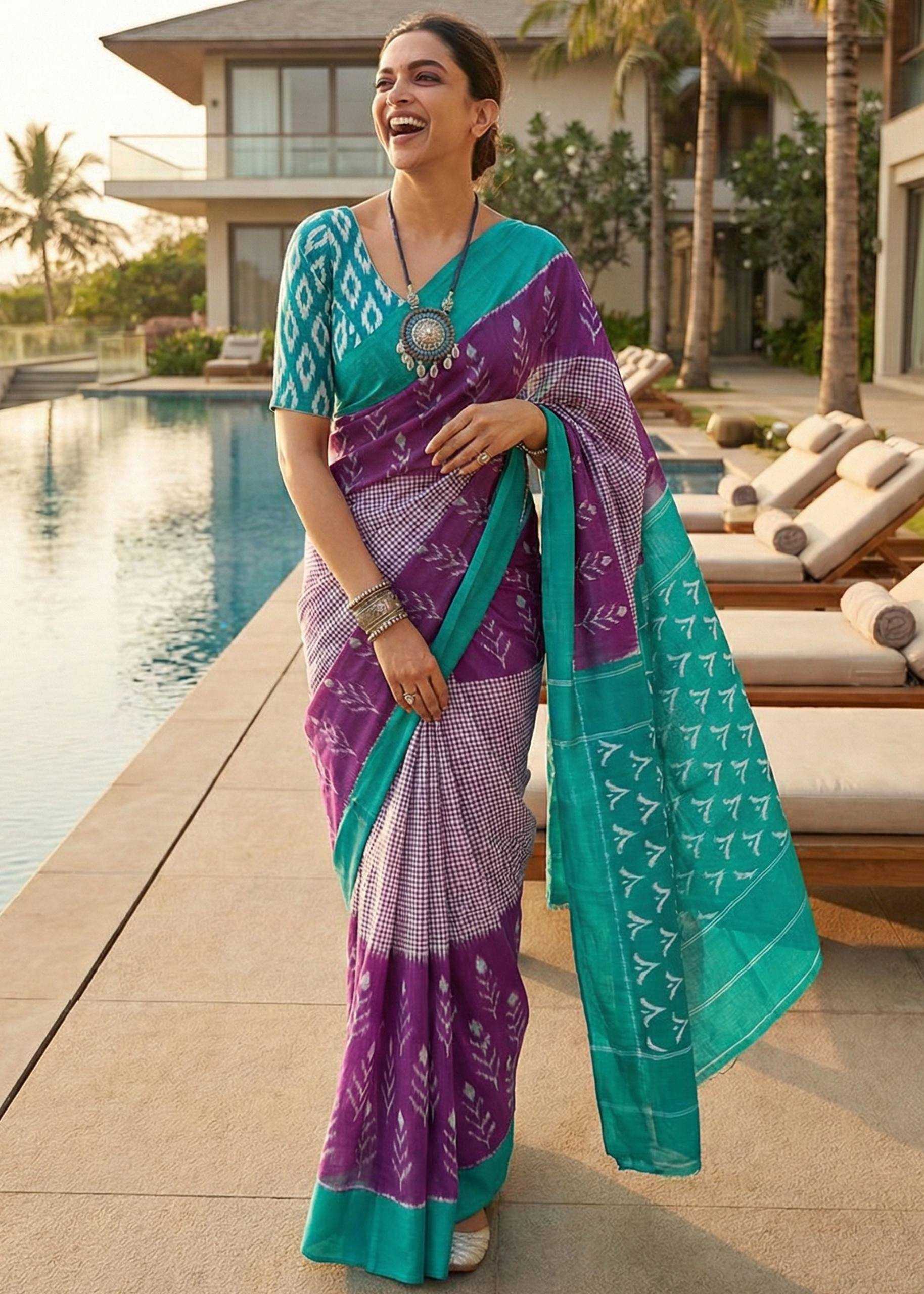 Ynf Cotton RIN229 Goal Sarees Wholesale Printed Sarees Ikkat Saree Cotton Sarees Manufacturer- Kapda Export