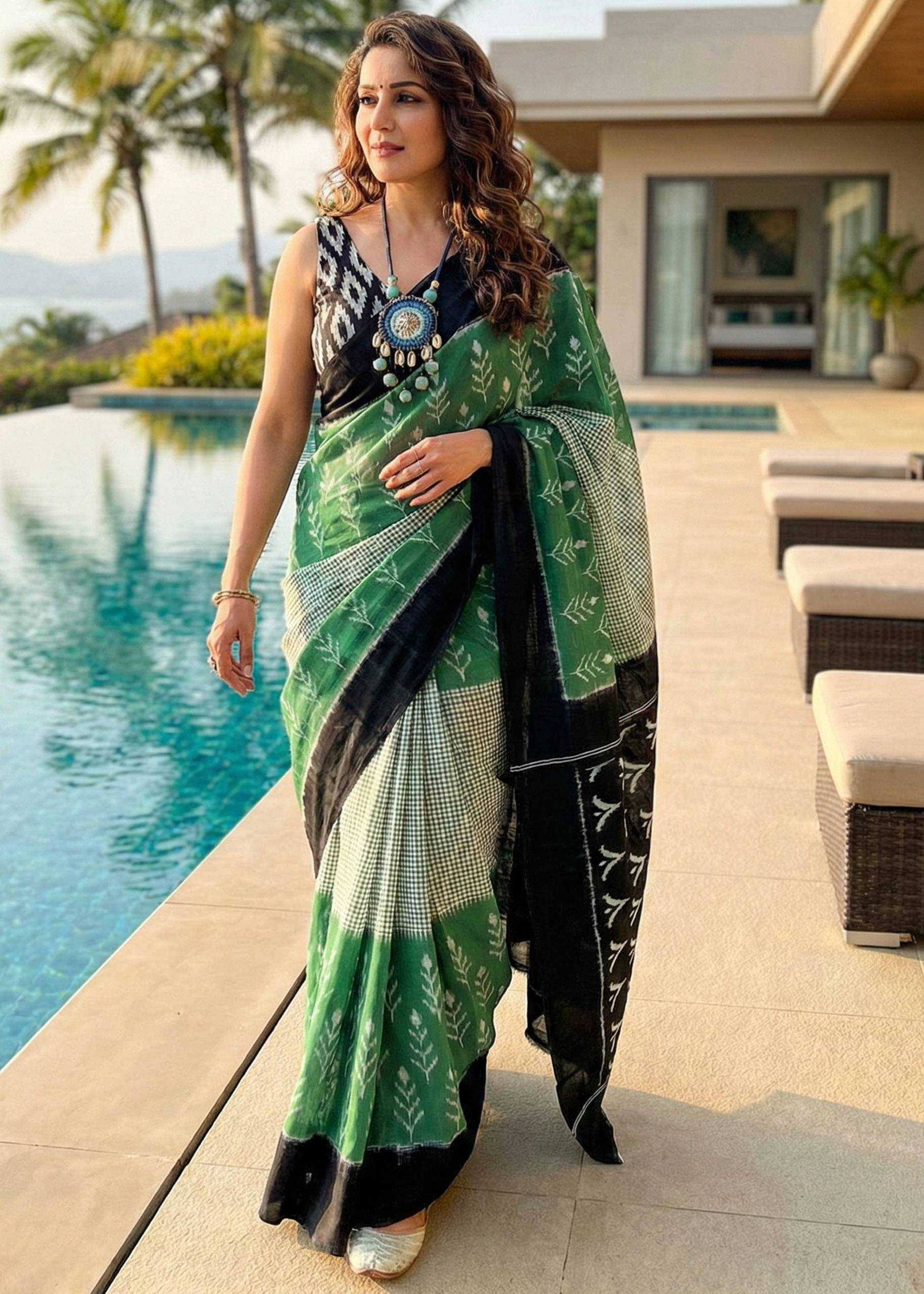 Ynf Cotton RIN229 Goal Sarees Wholesale Printed Sarees Ikkat Saree Cotton Sarees Manufacturer- Kapda Export