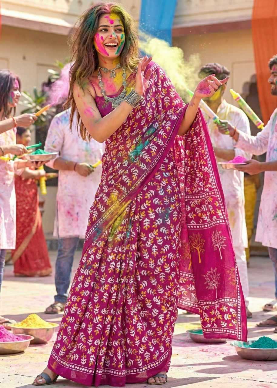 Ynf Cotton RIN229 Hand Sarees Festive Collections Wholesale Printed Sarees Festive Sarees Holi Collections Manufacturer- Kapda Export