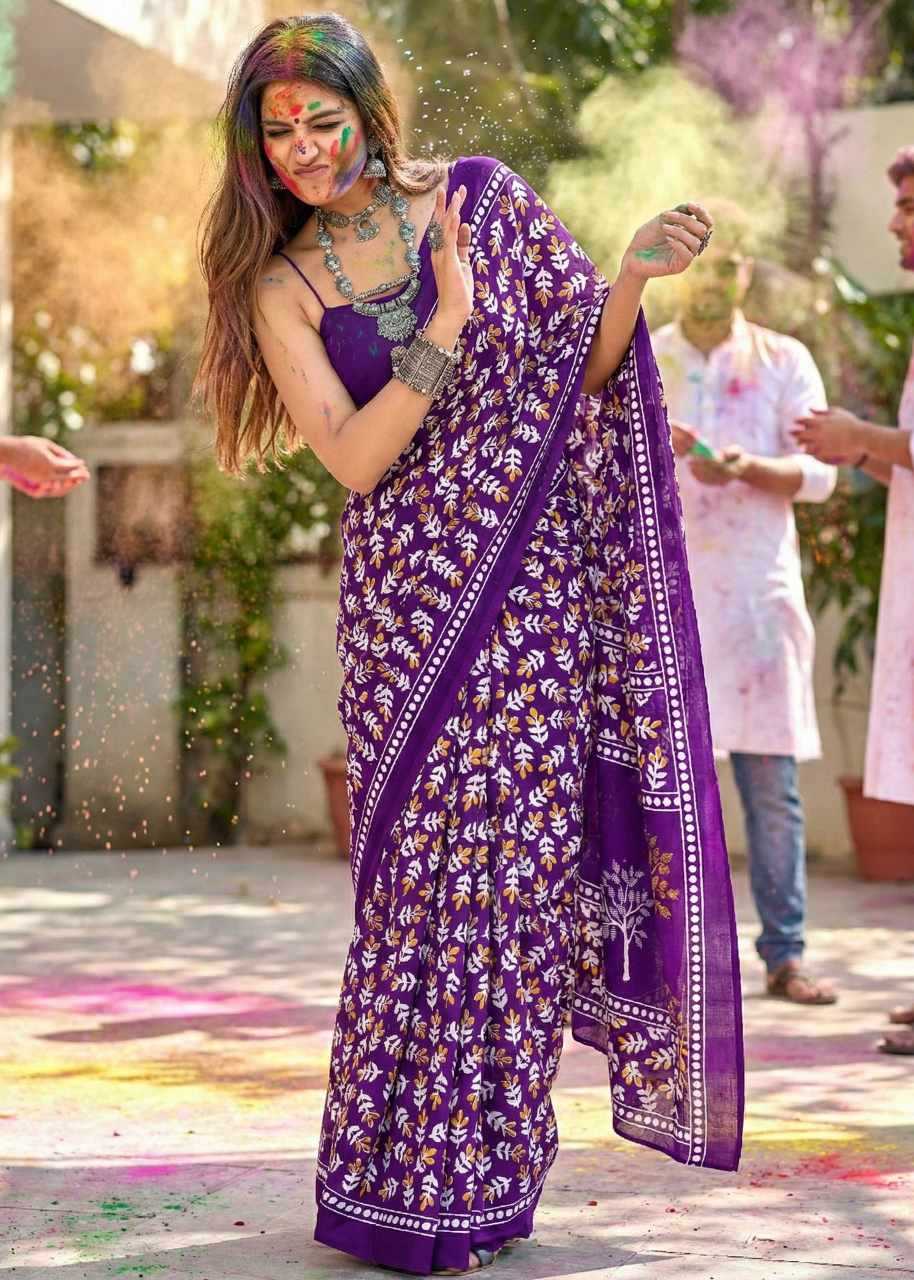 Ynf Cotton RIN229 Hand Sarees Festive Collections Wholesale Printed Sarees Festive Sarees Holi Collections Manufacturer- Kapda Export