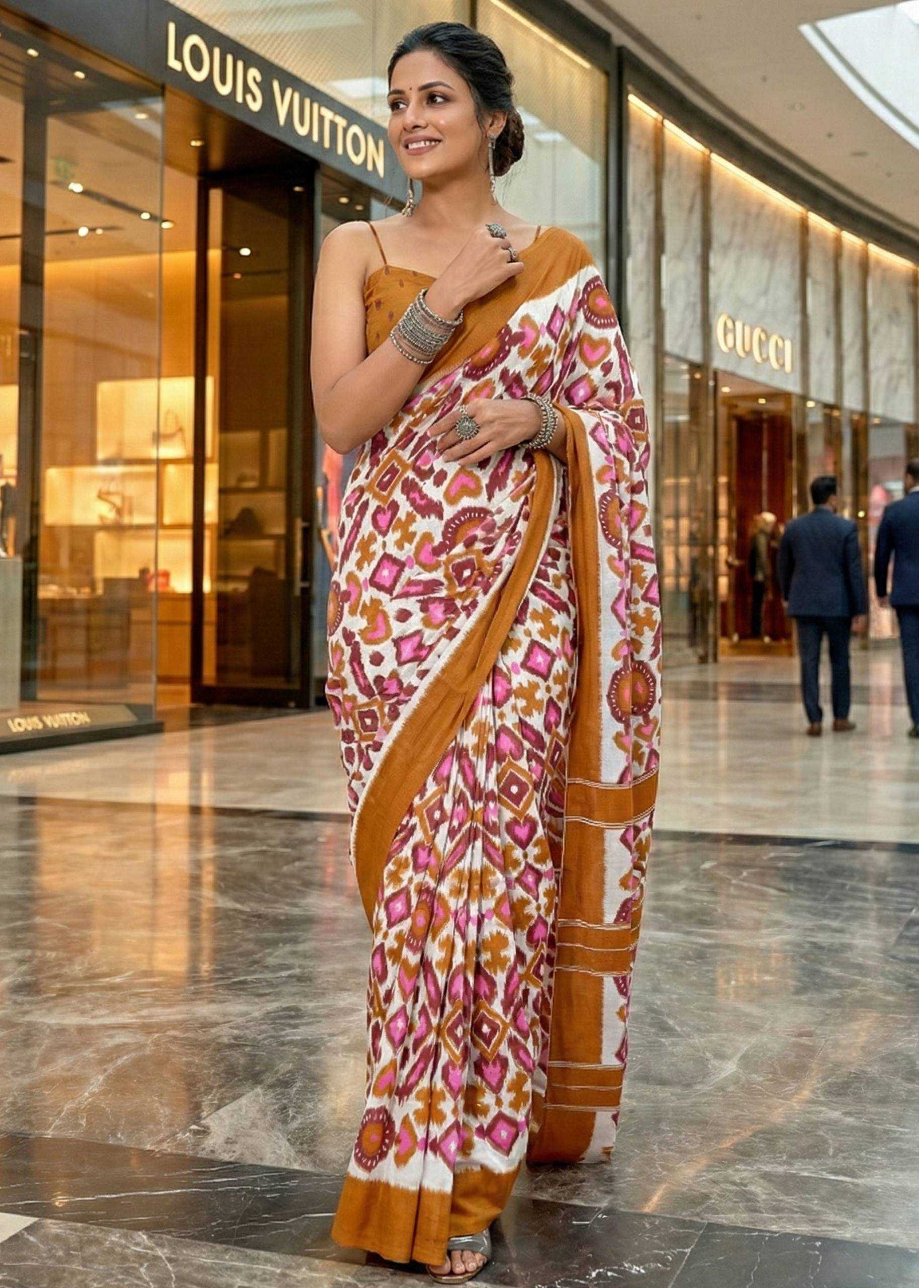 Ynf Cotton RIN229 Print Sarees Wholesale Printed Sarees Ikkat Saree Cotton Sarees Manufacturer- Kapda Export