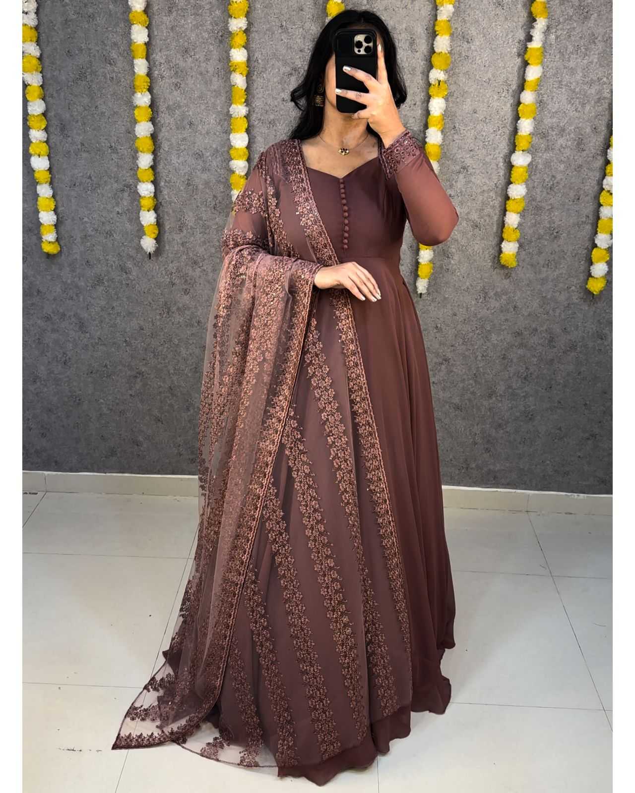 Ynf Faux Georgette KESH599 102 Gowns Festive Collections Plus Size Collections Wholesale Georgette Gown Party Wear Gowns Gown With Dupatta Manufacturer- Kapda Export