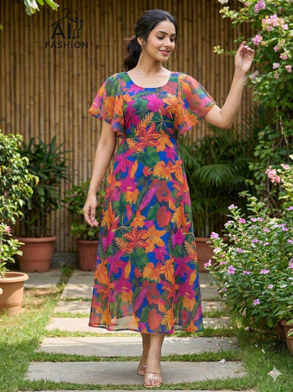 Ynf Georgette RIN125 Tropical Gowns Wholesale Printed Gowns Fancy Gowns Party Gowns Manufacturer- Kapda Export