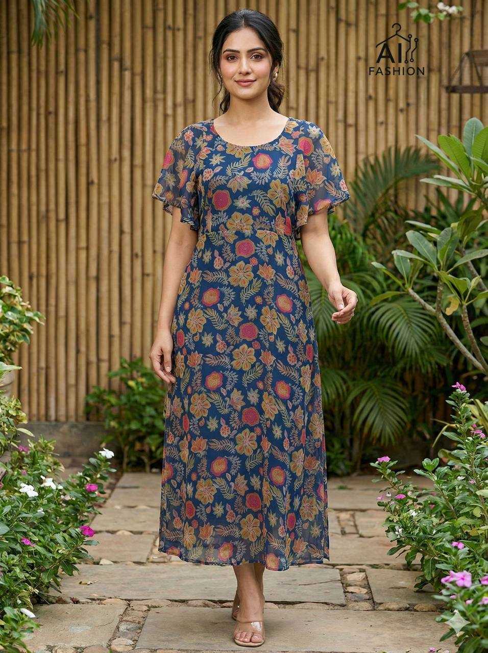Ynf Georgette RIN125 Tropical Gowns Wholesale Printed Gowns Fancy Gowns Party Gowns Manufacturer- Kapda Export