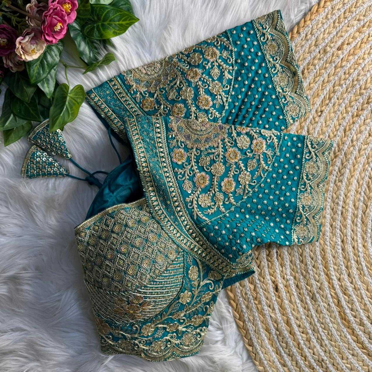 Ynf Heavy Roman Silk KESH645 INSPIRED Readymade Blouses Wholesale Sequence Embroidery Blouse Designer Blouse Silk Blouse Manufacturer- Kapda Export