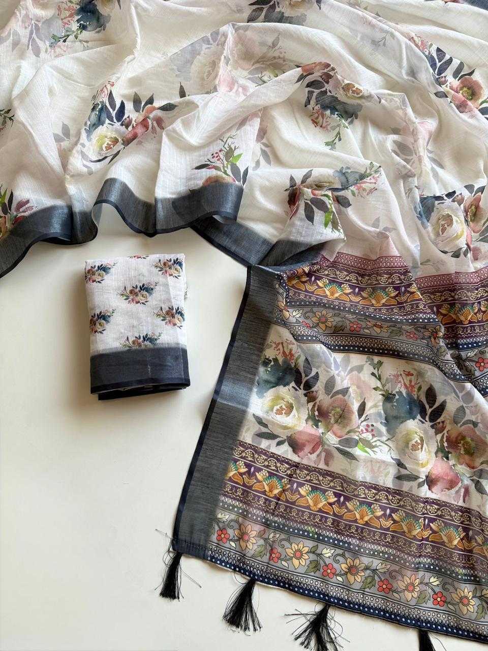 Ynf Linen KESH681 ZAMOI Sarees Wholesale Printed Sarees Linen Sarees Lightweight Sarees Manufacturer- Kapda Export