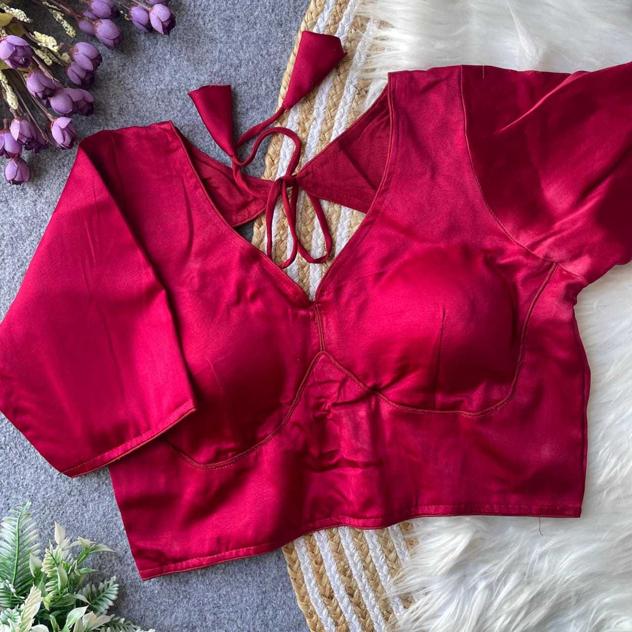 Ynf Malay Satin Silk KESH411 MALAI Readymade Blouses Wholesale V-Neck Blouses Printed Blouse Designer Blouse Manufacturer- Kapda Export