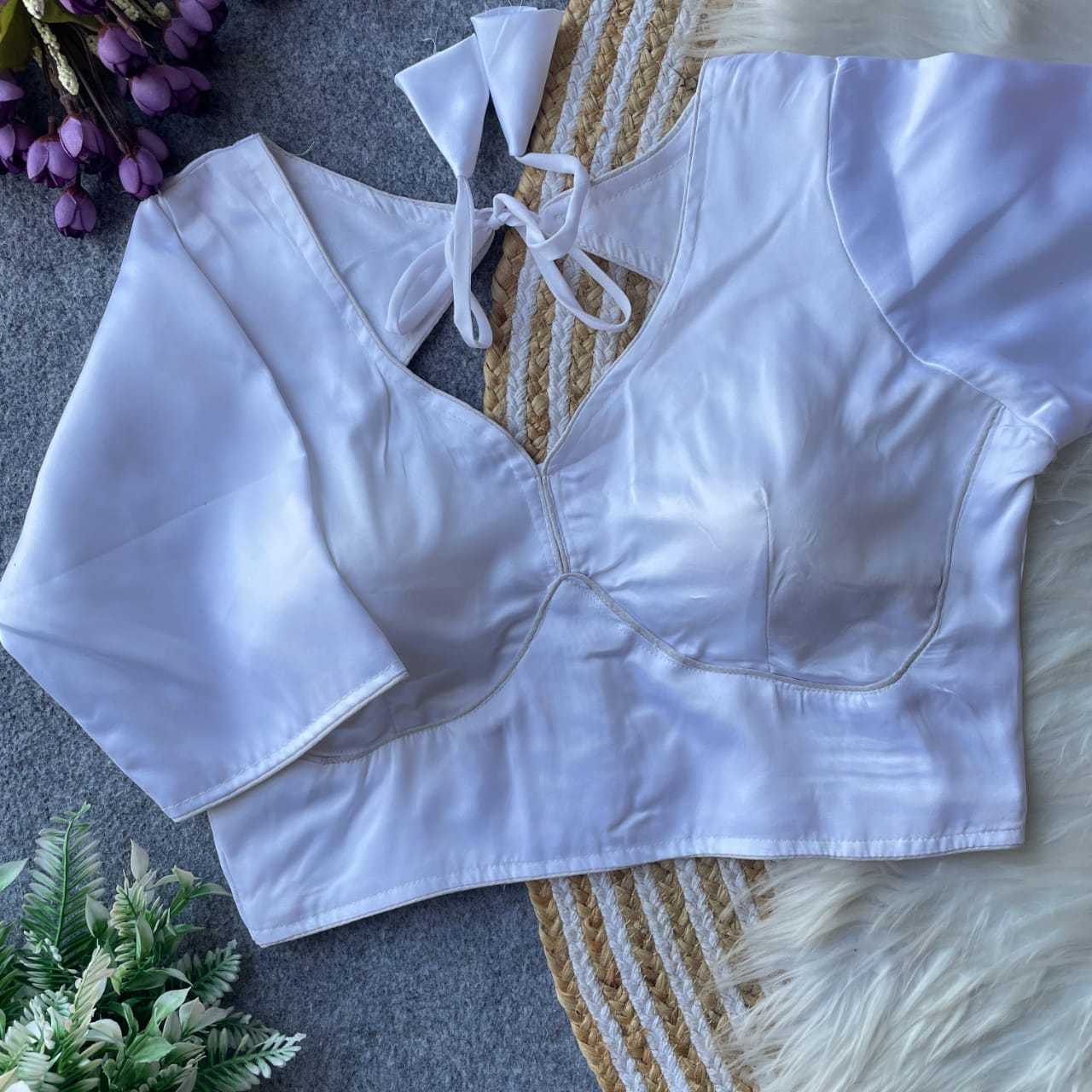 Ynf Malay Satin Silk KESH411 MALAI Readymade Blouses Wholesale V-Neck Blouses Printed Blouse Designer Blouse Manufacturer- Kapda Export